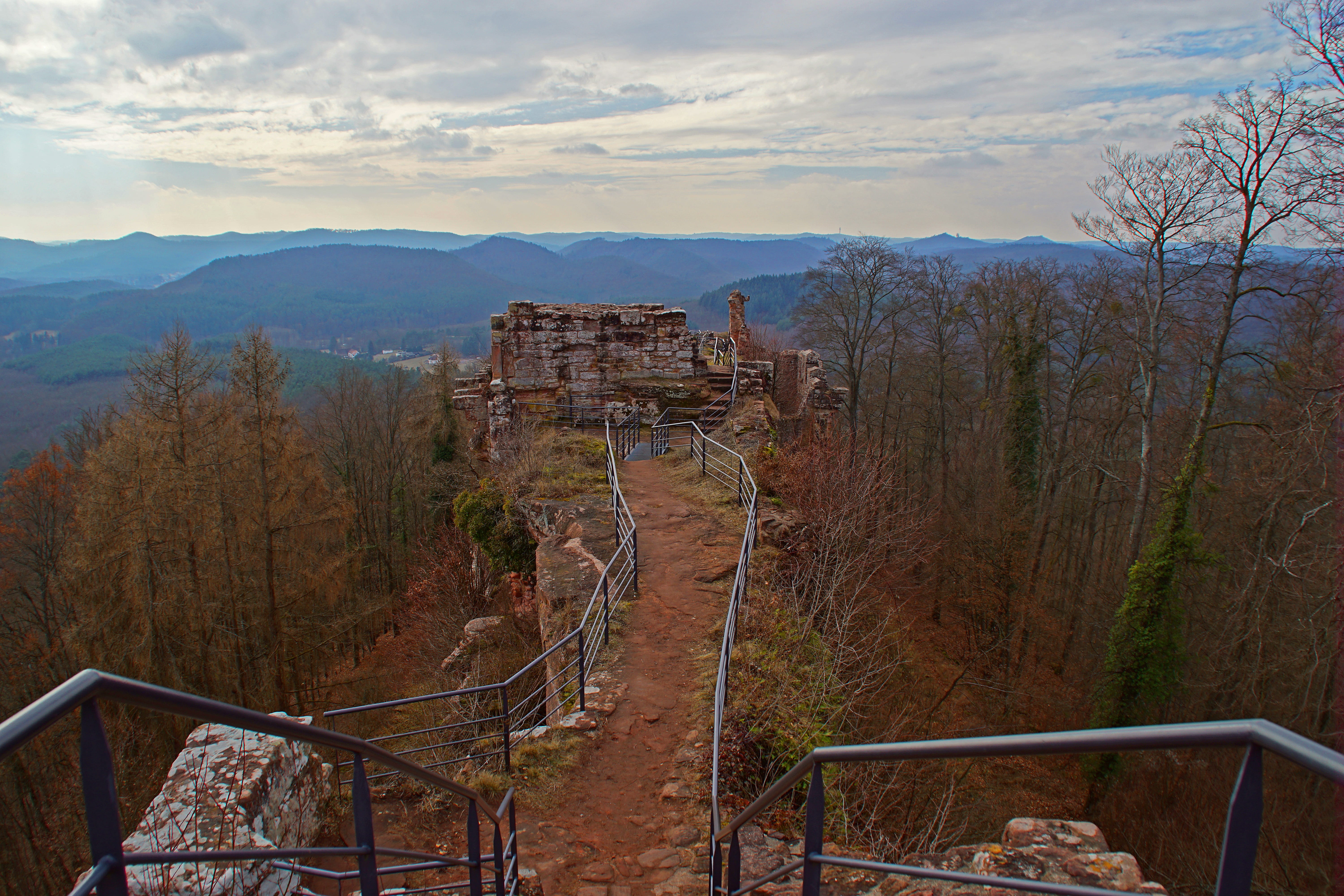 staircase, france, sky, day, non-urban scene, beauty in nature, cloud - sky, landscape, nature, falkenstein, tranquil scene, land, railing, built structure, HD Wallpaper