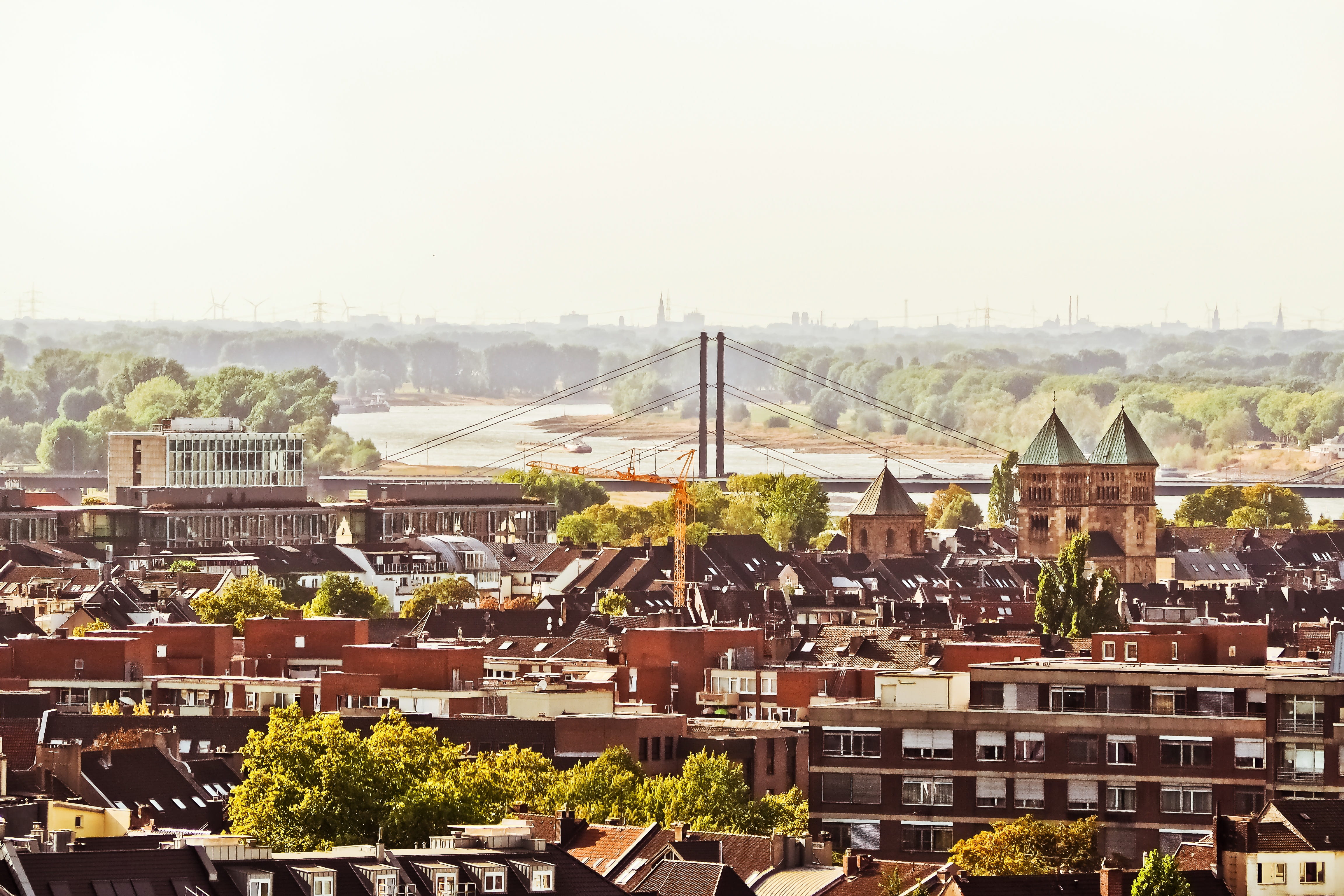 tilt shift, residential district, bridge, high angle view, düsseldorf, 4K, perspective, no people, miniature effect, town center, built structure, building exterior, HD Wallpaper