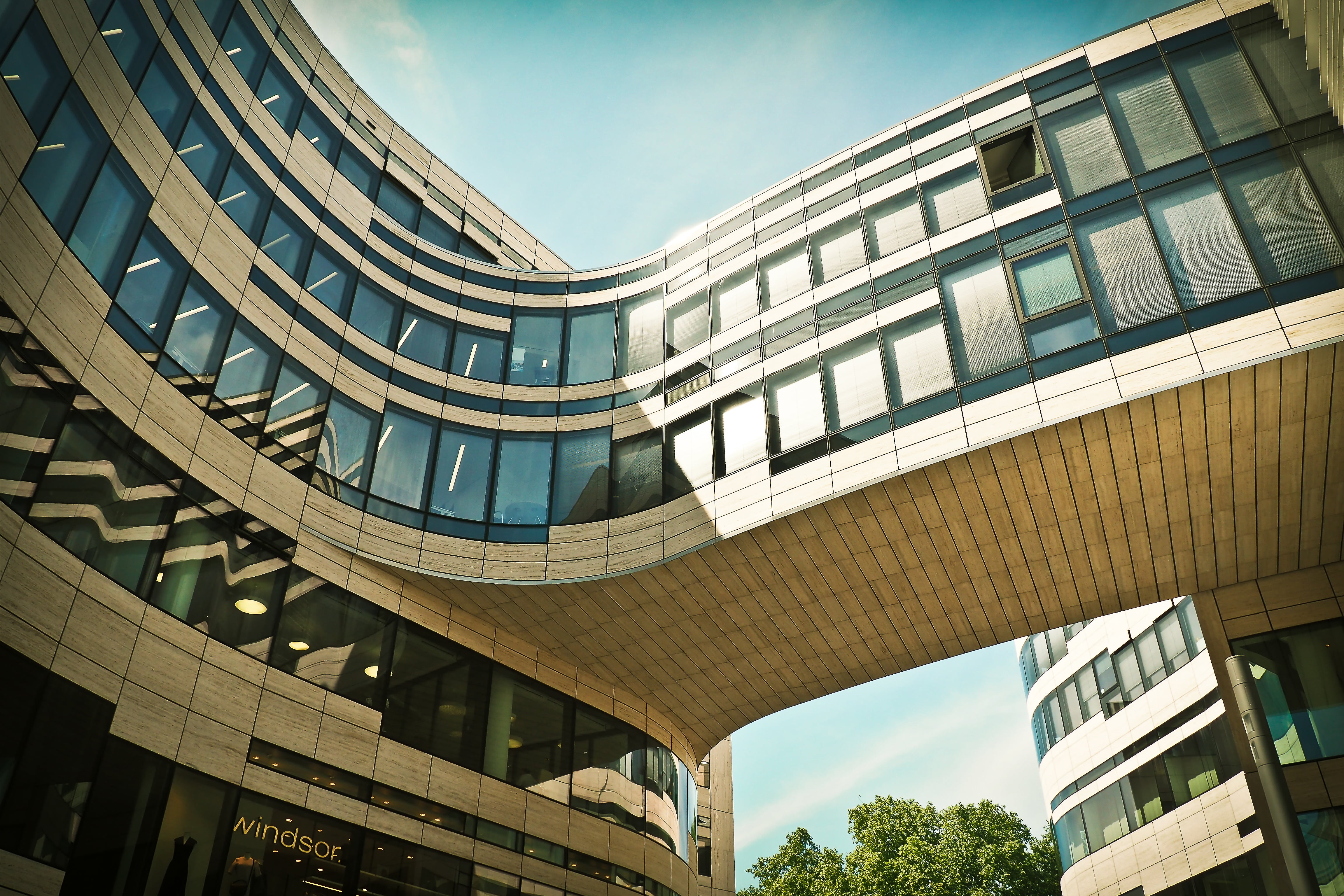 skyscraper, sky, facade, city ​​city, government, düsseldorf, connection, glass, work, building, recovery, city, reflection, daytime, day, modern, business, HD Wallpaper