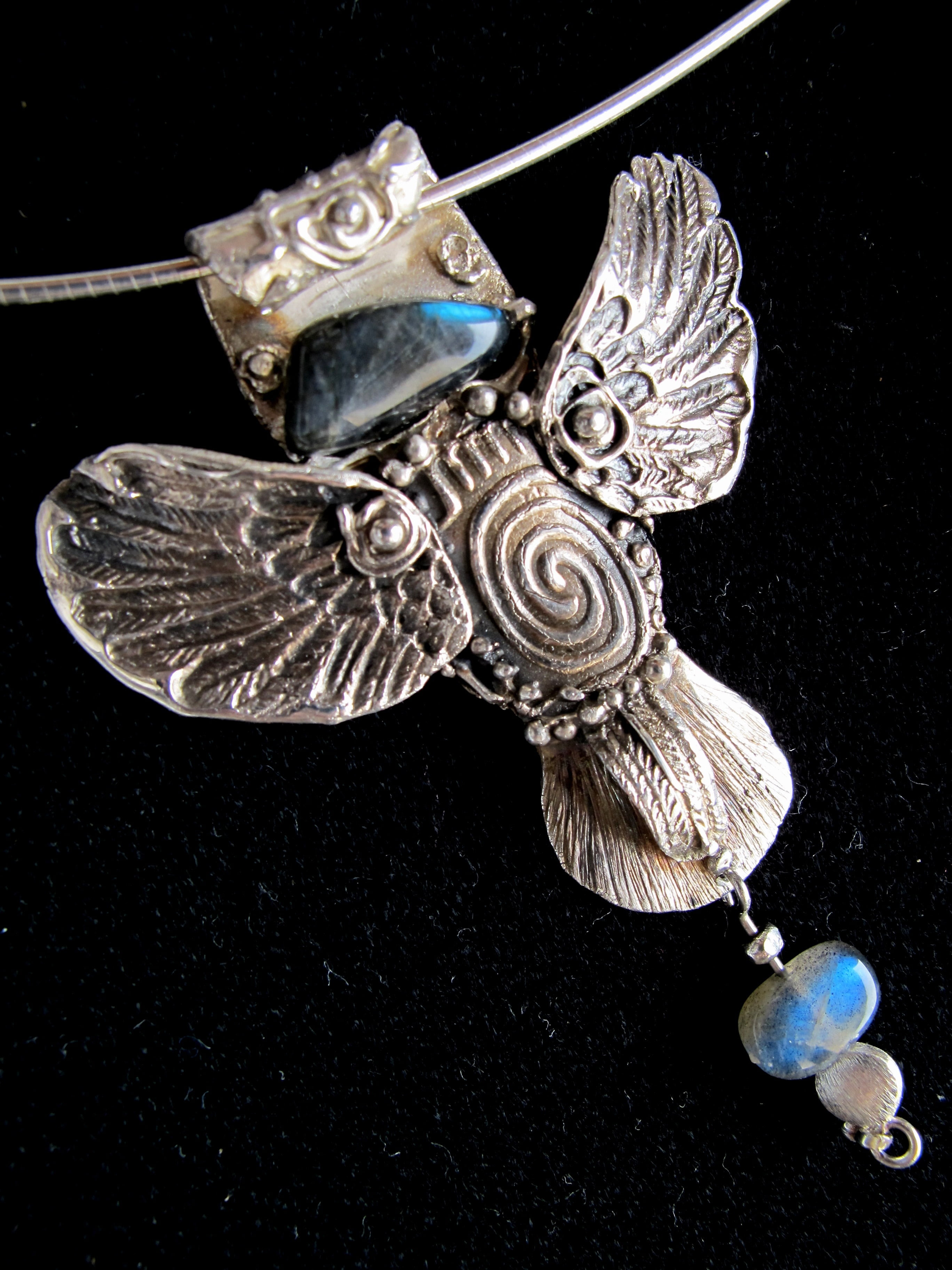 silver, angel guardian, art clay silver, 2K, craft, indoors, black background, metal, wealth, history, studio shot, labradorite, silver colored, jana veselá, Phone HD Wallpaper