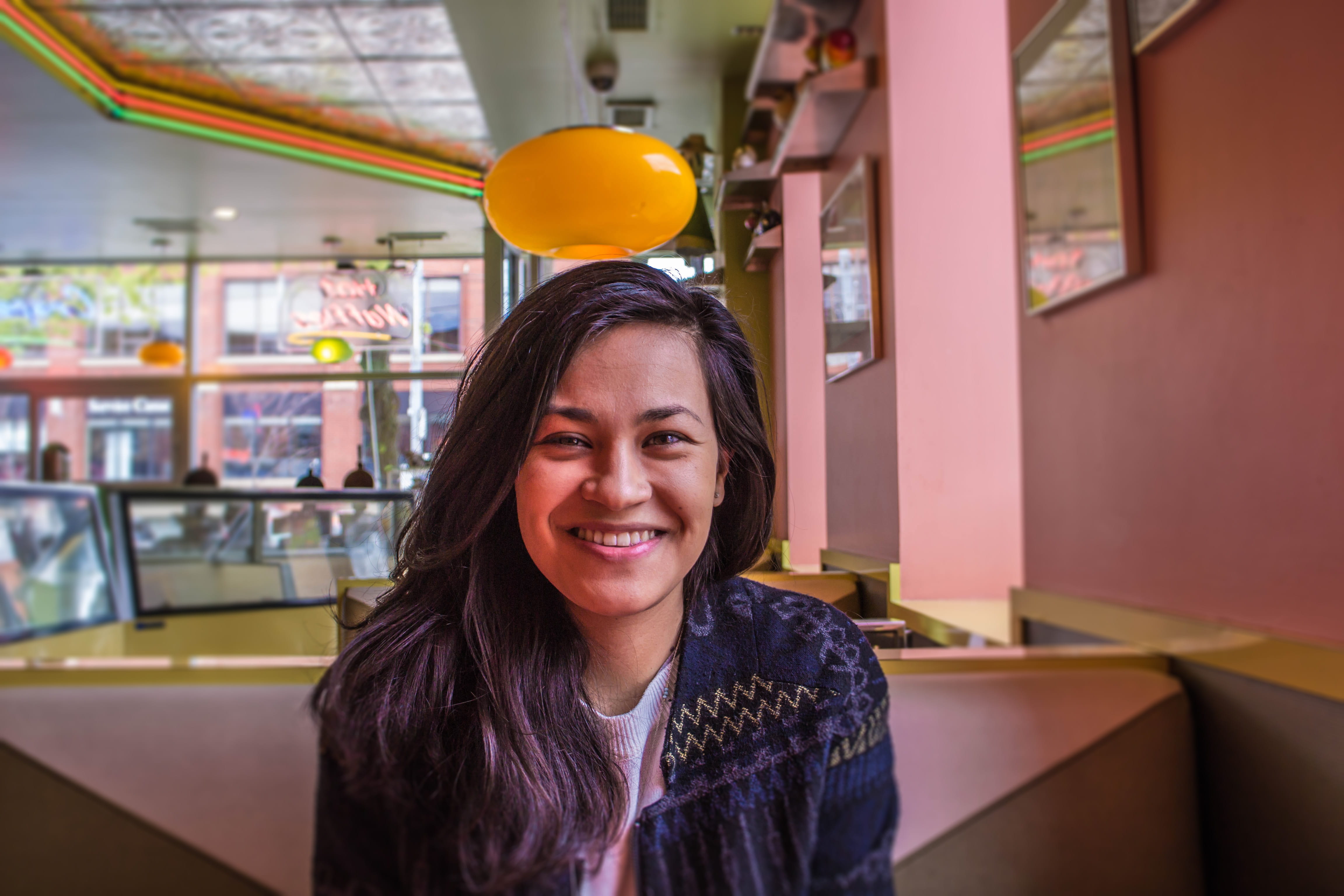 real people, happiness, looking at camera, 4K, ice cream, leisure activity, brown hair, mid adult, color, toronto, focus on foreground, cafe, woman, bar, HD Wallpaper