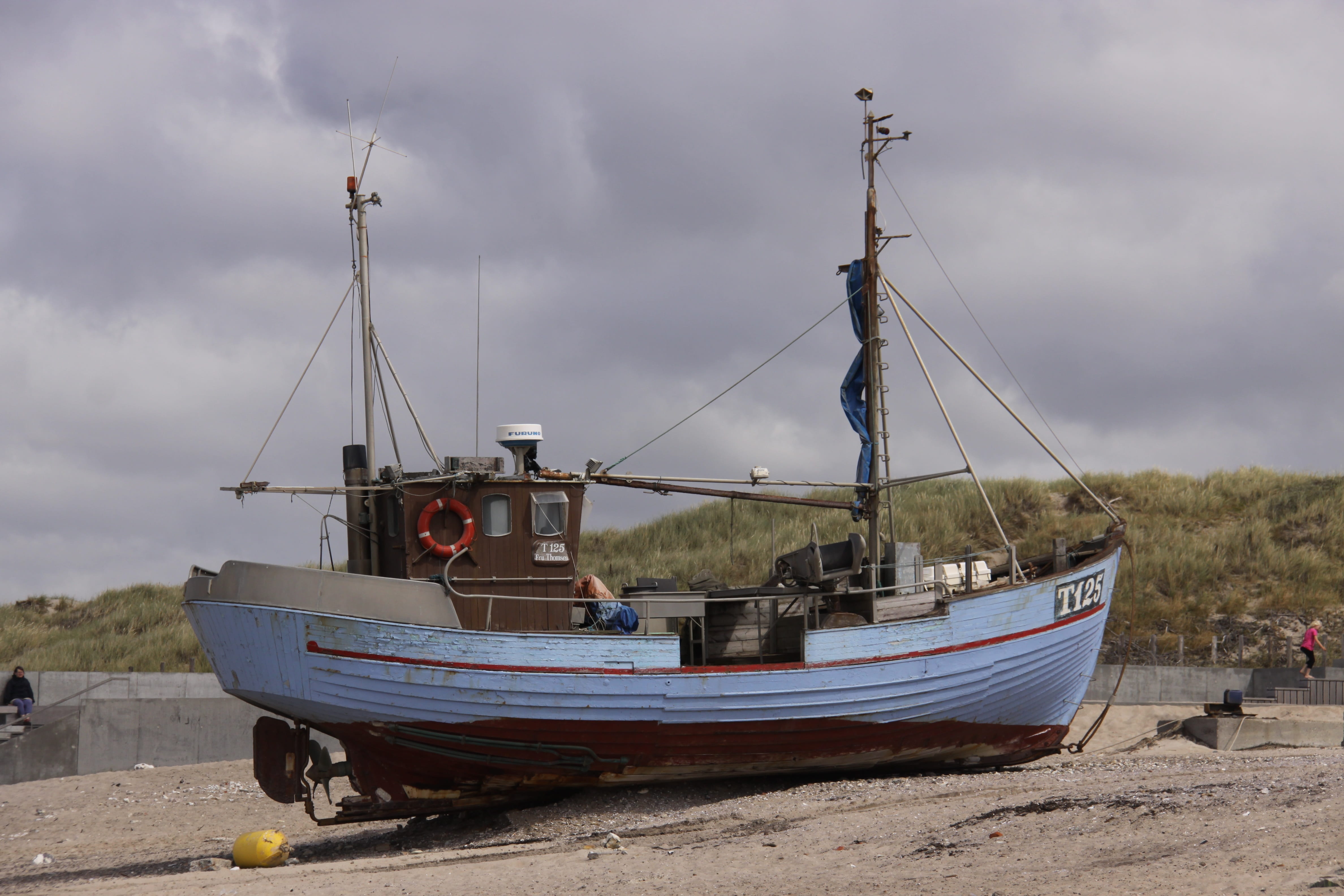 water, beach, Boat, dunes, color Image, travel, fishing Boat, fishing industry, outdoors, mode of transportation, Jutland, Ashore, fishery, ship, land, HD Wallpaper