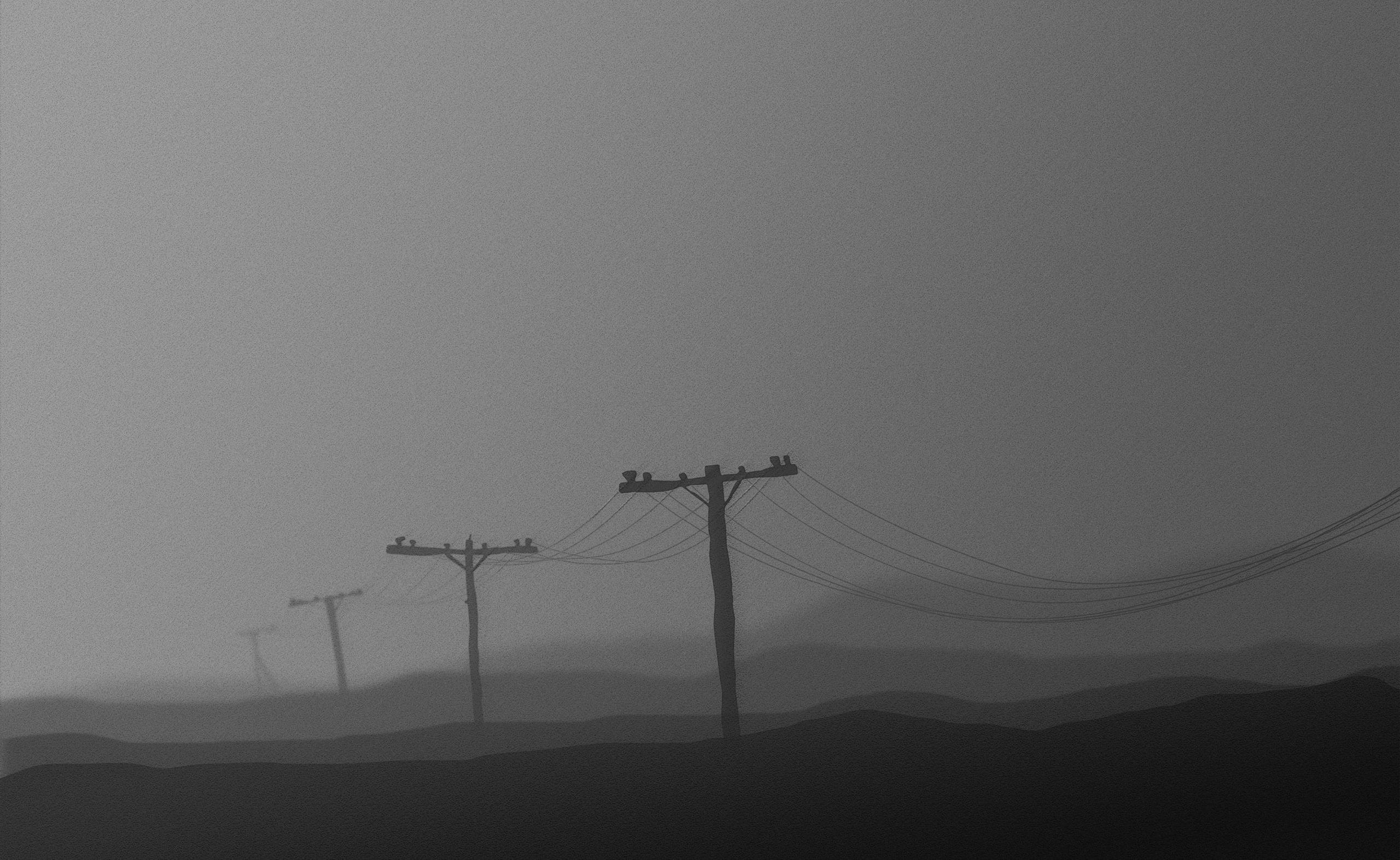 electrical equipment, day, electricity pylon, communication, cable, post, electric, nature, mountain, clear sky, Poles, 2K, Telegraph, power line, silhouette, HD Wallpaper