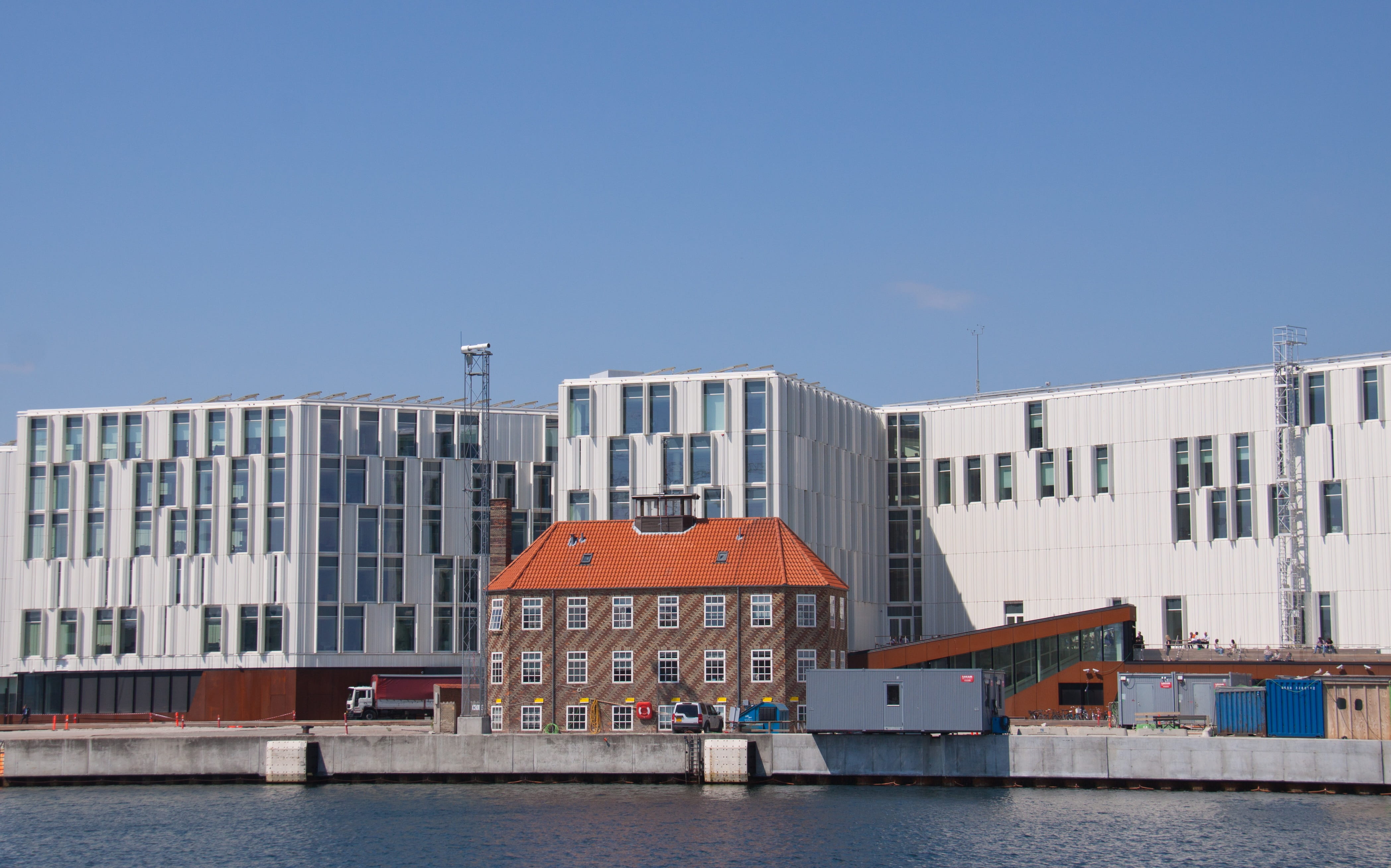 pier, nature, danish, built structure, 4K, Building, city life, building, waterfront, front, denmark, copenhagen, un, quay, clear sky, office building exterior, HD Wallpaper