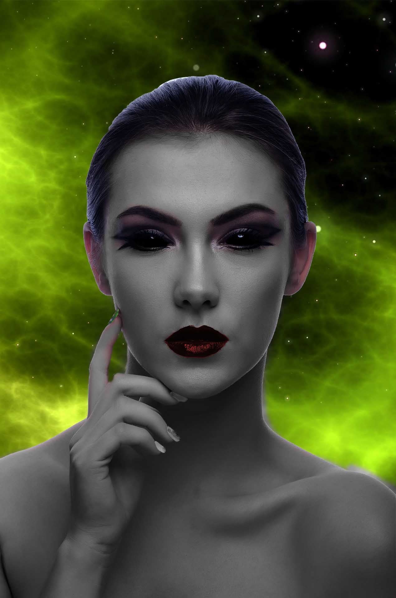 beauty, one person, alien, digital composite, beautiful woman, hairstyle, martians, close-up, 1080P, eyeshadow, body part, looking at camera, face, women, Phone HD Wallpaper