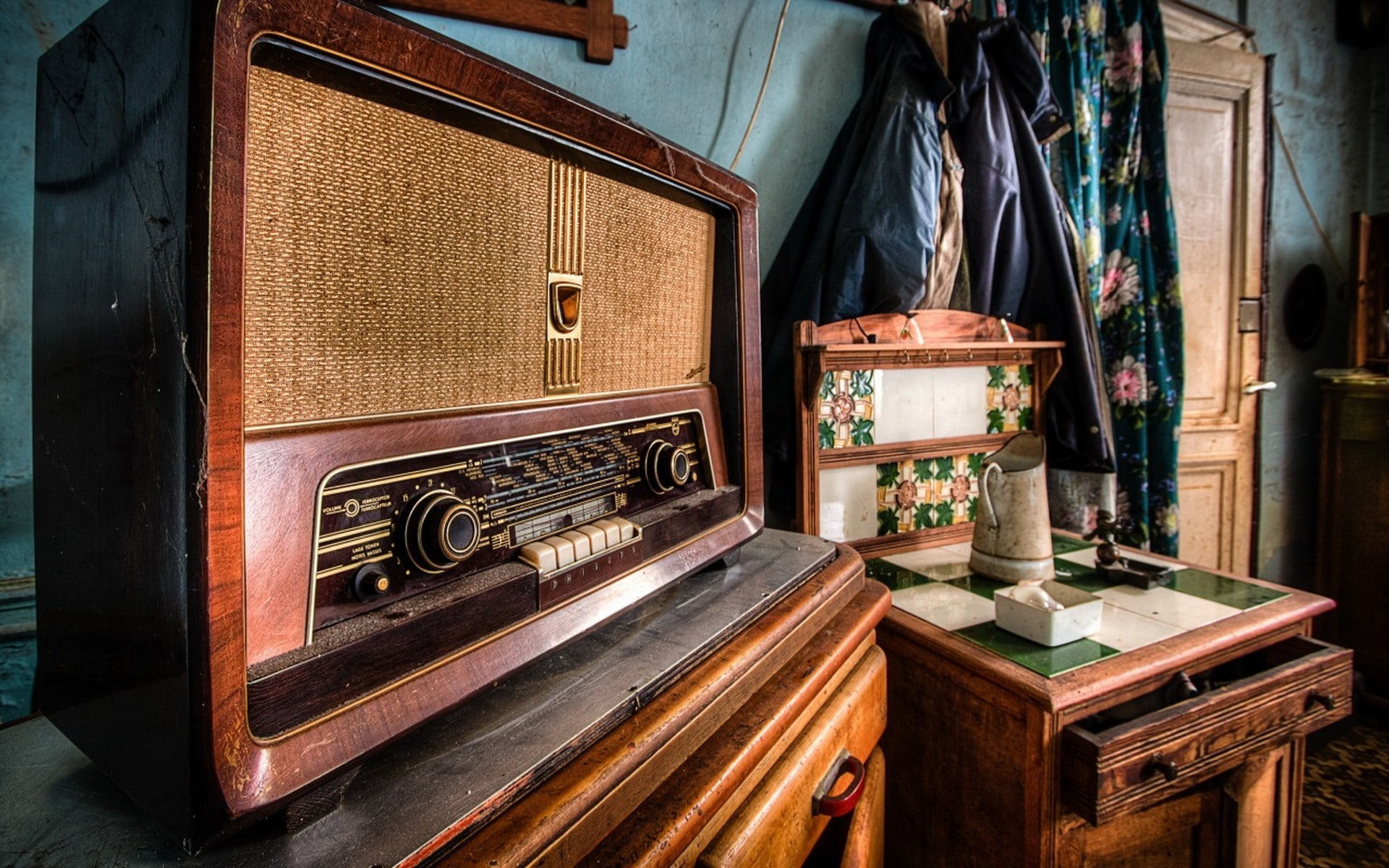 drawer, indoors, radio, room, 1080P, vintage, HD Wallpaper