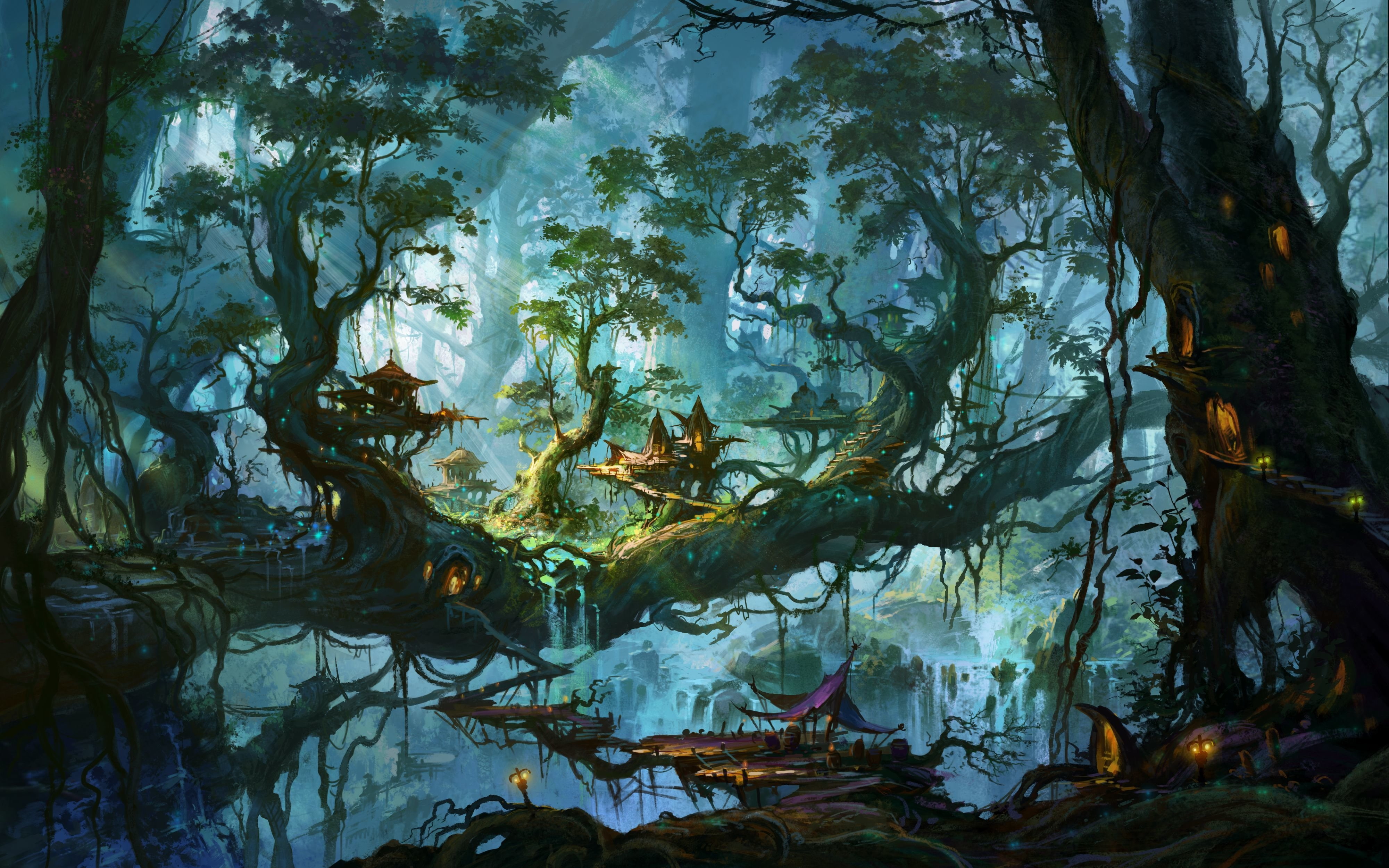house, 4K, trees, home, nature, artwork, fantastic, city, world, forest, art, fantasy, HD Wallpaper
