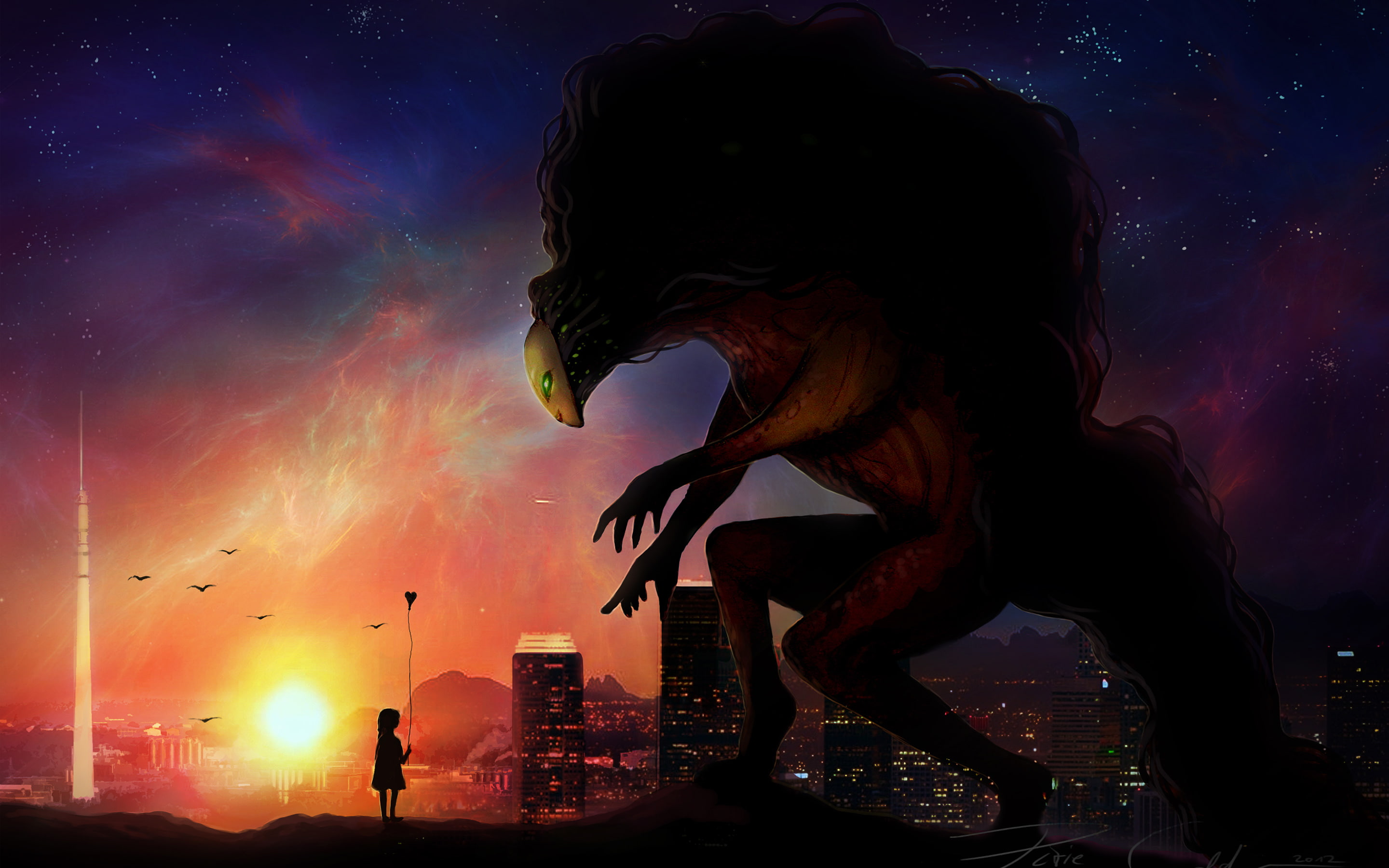 near, princess, 2K, illustration, girl, mononoke, city, alien, HD Wallpaper