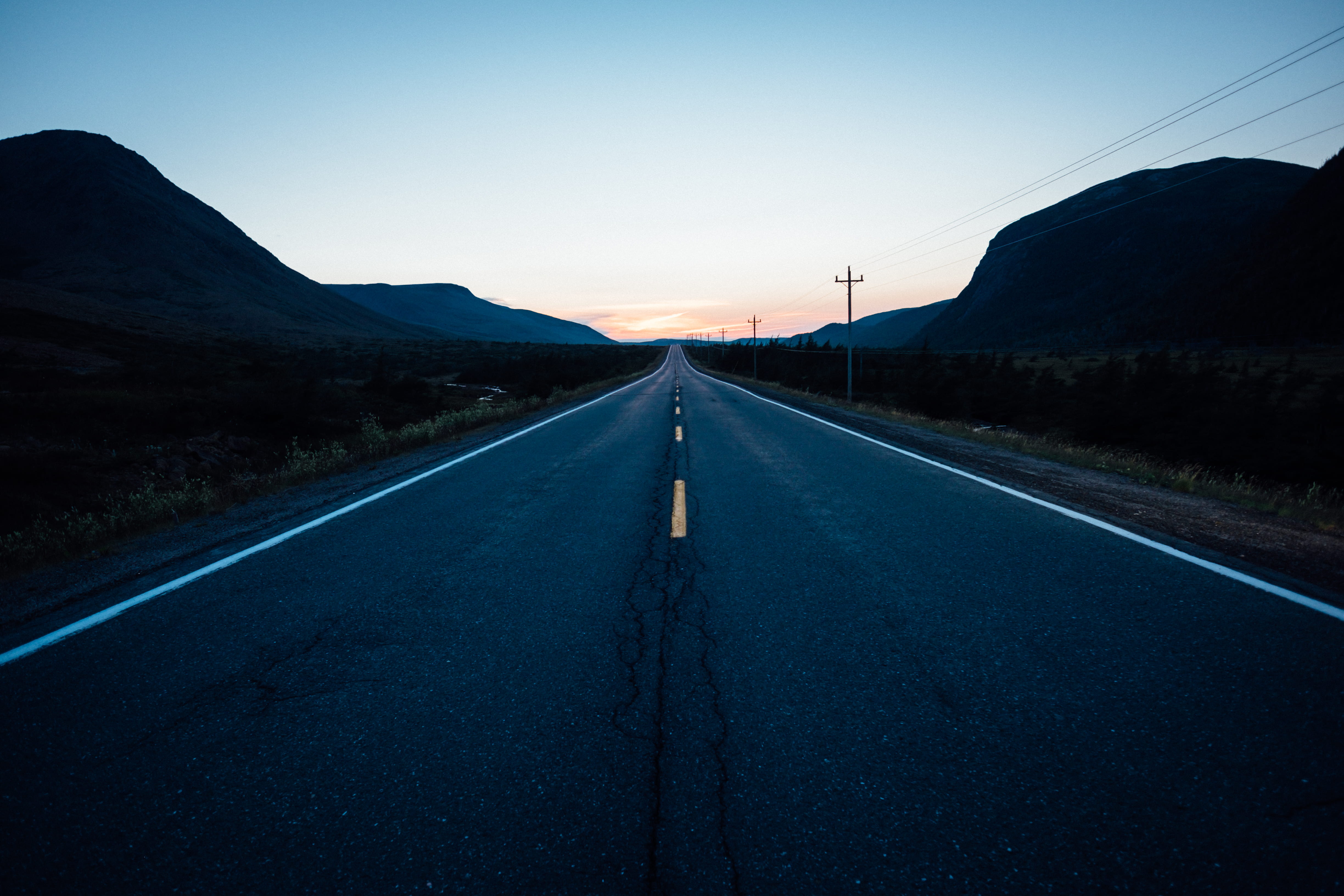 road trip, vanishing point, hour, road, golden, nighttime, center line, nature, direction, diminishing perspective, environment, sky, transportation, symbol, HD Wallpaper