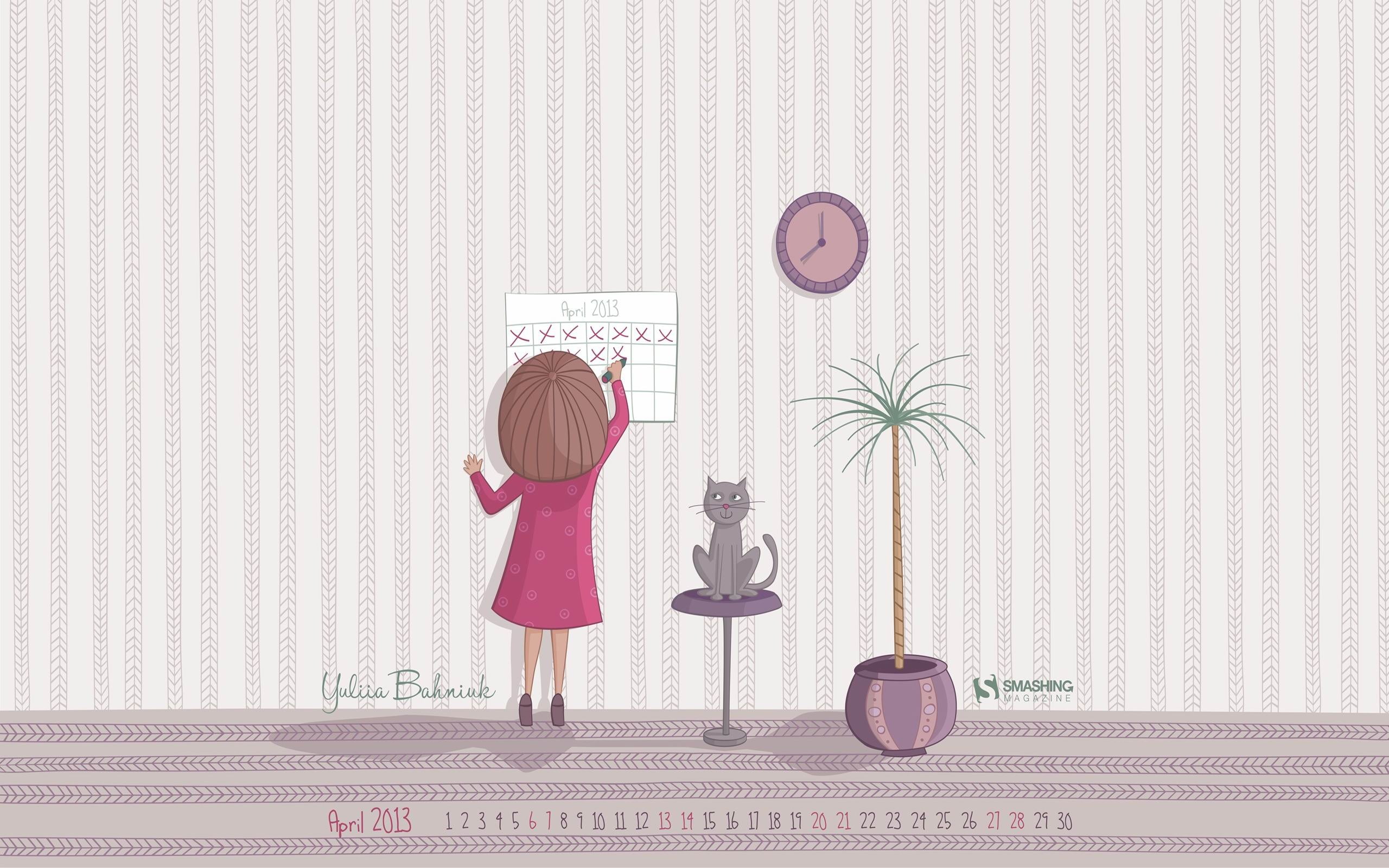 illustration, april, plant, desktop, calendar, wall - building feature, passed, communication, home interior, writing, adult, representation, HD Wallpaper