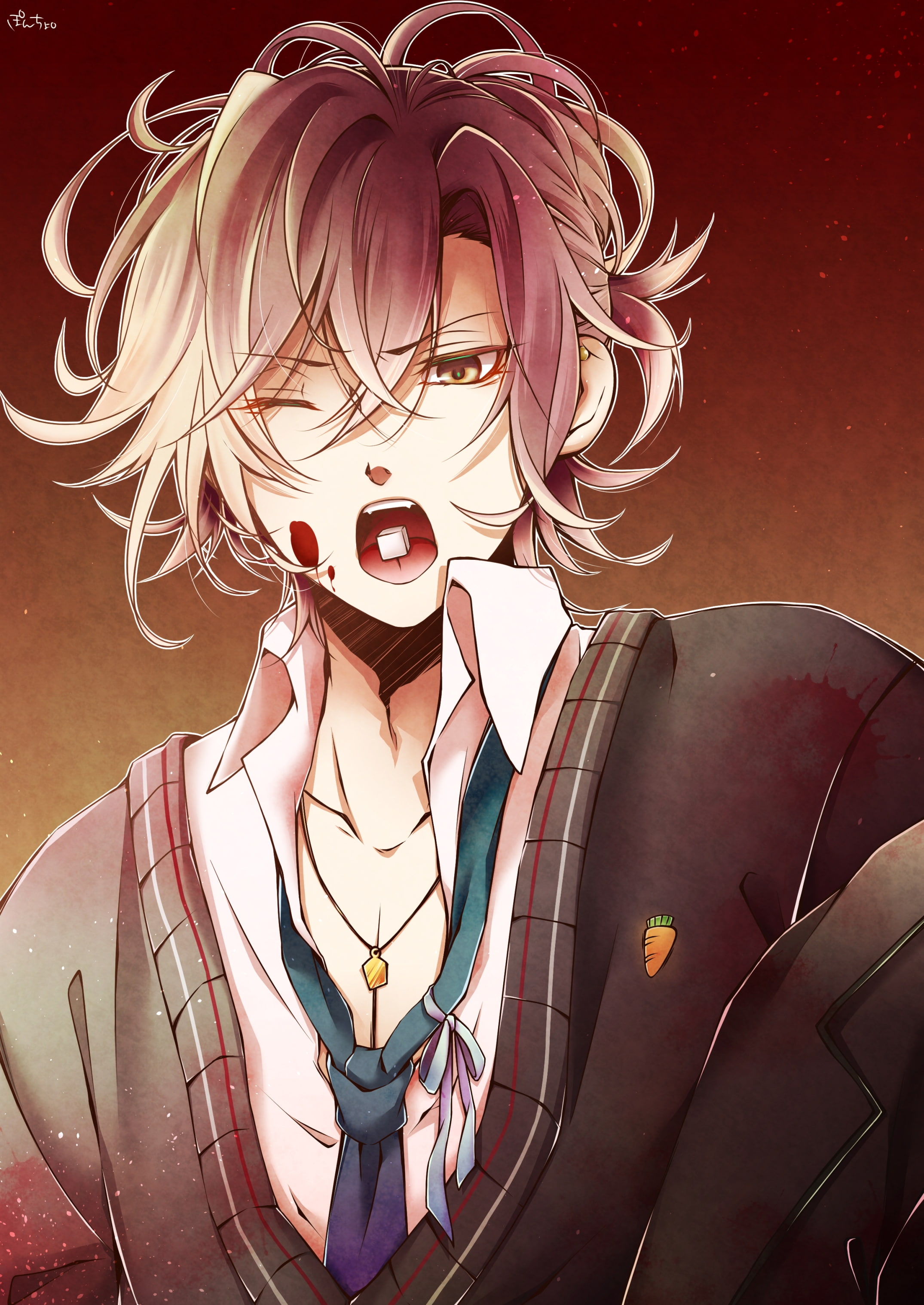 looking at camera, women, emotion, anime boy, indoors, young adult, men, retro styled, human body part, diabolik lovers, Anime, school uniform, positive emotion, Phone HD Wallpaper