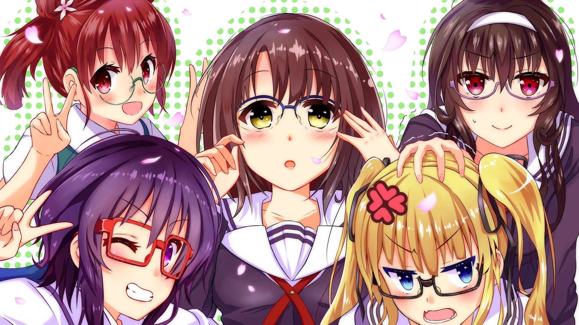 looking at camera, fun, people, Short Hair, Brown Hair, 1080P, Brown Eyes, Megumi Katō, Purple Eyes, childhood, creativity, holiday - event, Anime, female likeness, HD Wallpaper
