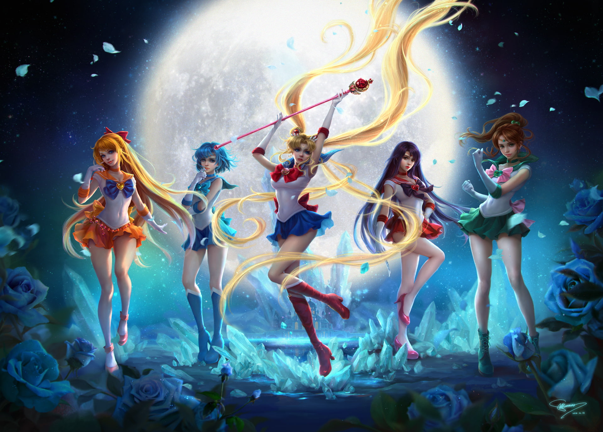 Anime, Green Eyes, Purple Hair, Blue Hair, 1080P, Brown Hair, Blue Eyes, Woman, Long Hair, Blonde, Girl, Short Hair, Skirt, Sailor Moon, Colorful, School, HD Wallpaper