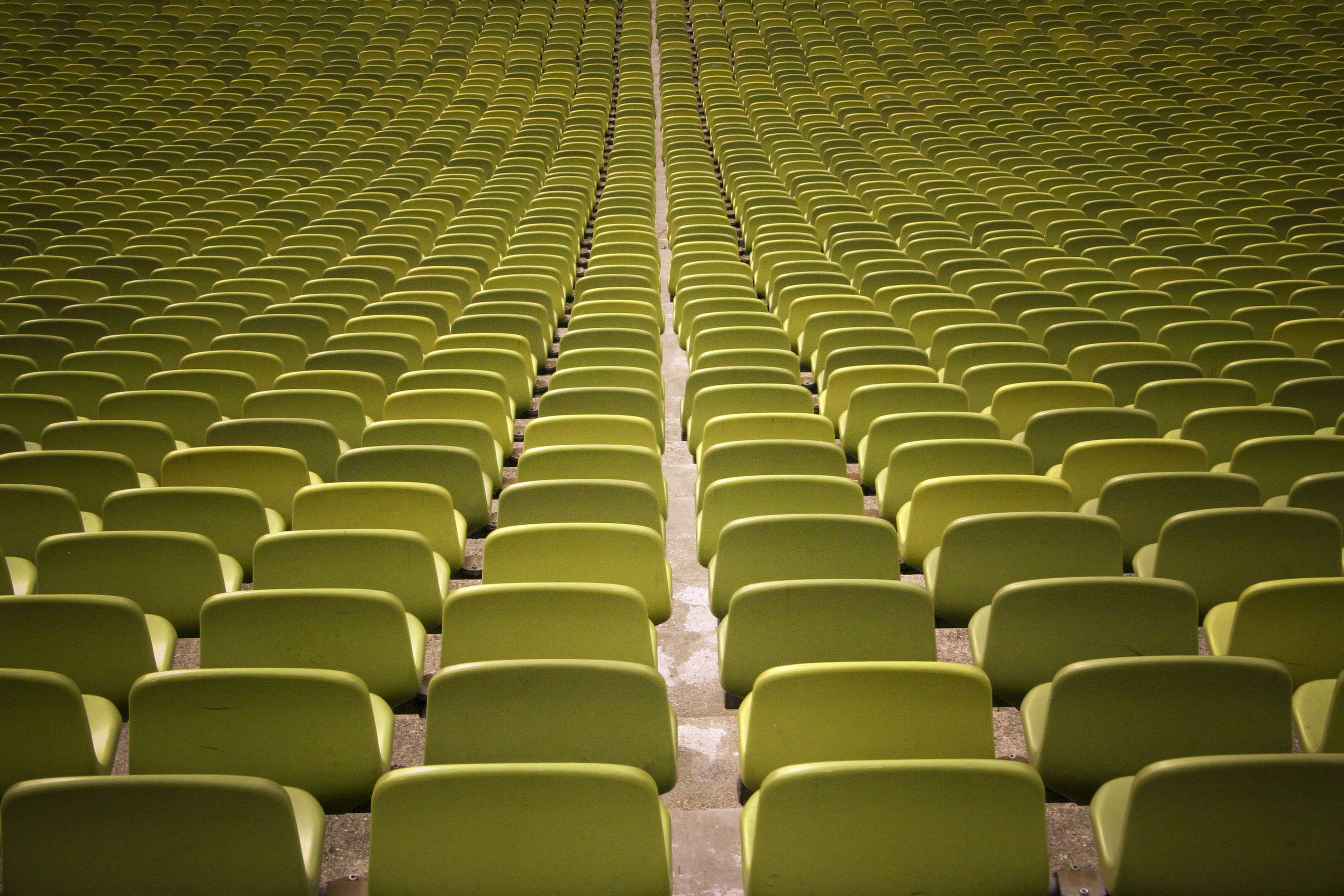 abundance, indoors, order, rugby, theater, cinema, green, interior design, in a row, yellow, bench, audience, chair, green color, plastic, olympiastadion münchen, HD Wallpaper