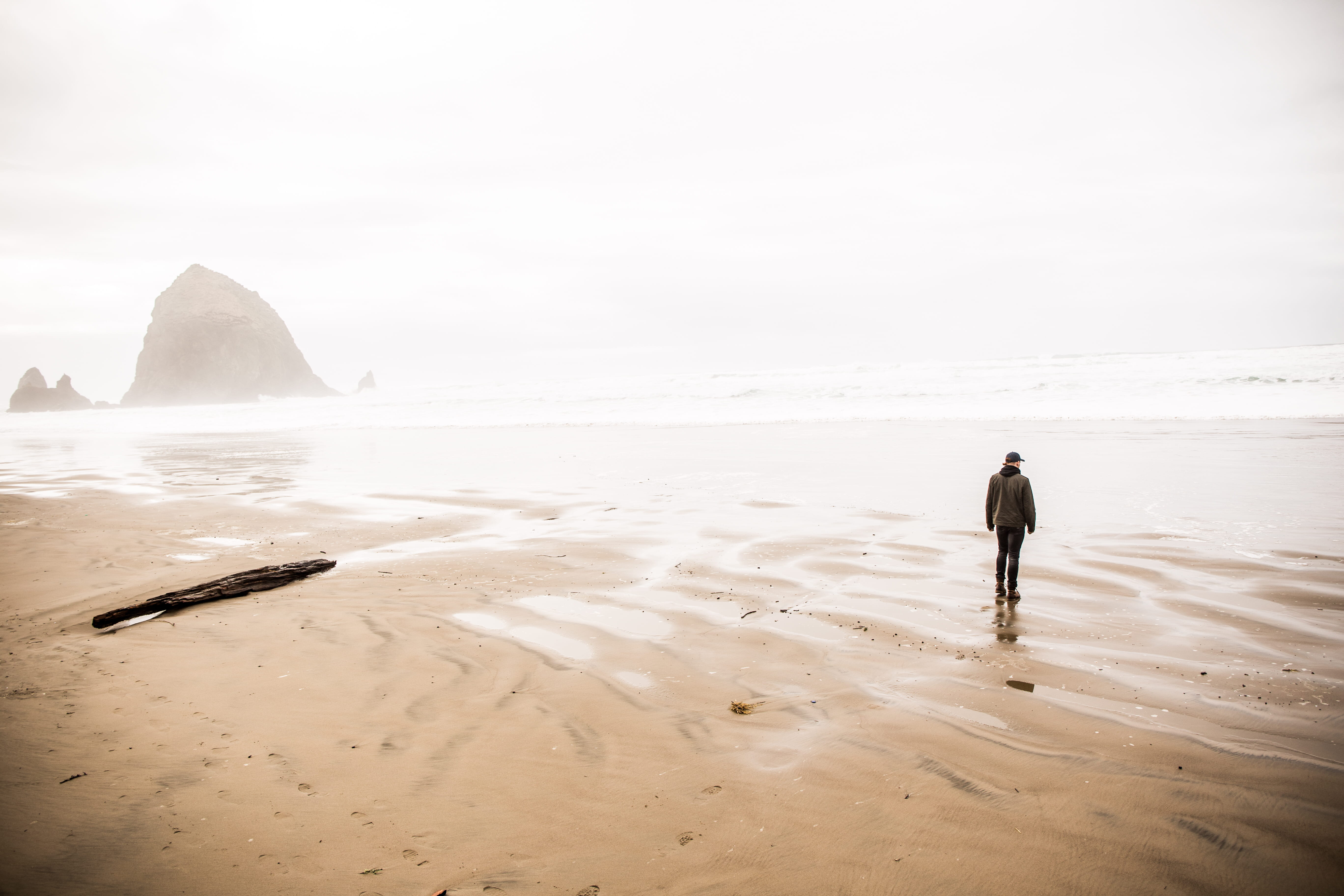 rock - object, day, sky, one person, shoreline, person, standing, beach, man, land, rear view, rock, nature, sand, 5K, water, holiday, outdoors, sea, thirds, HD Wallpaper