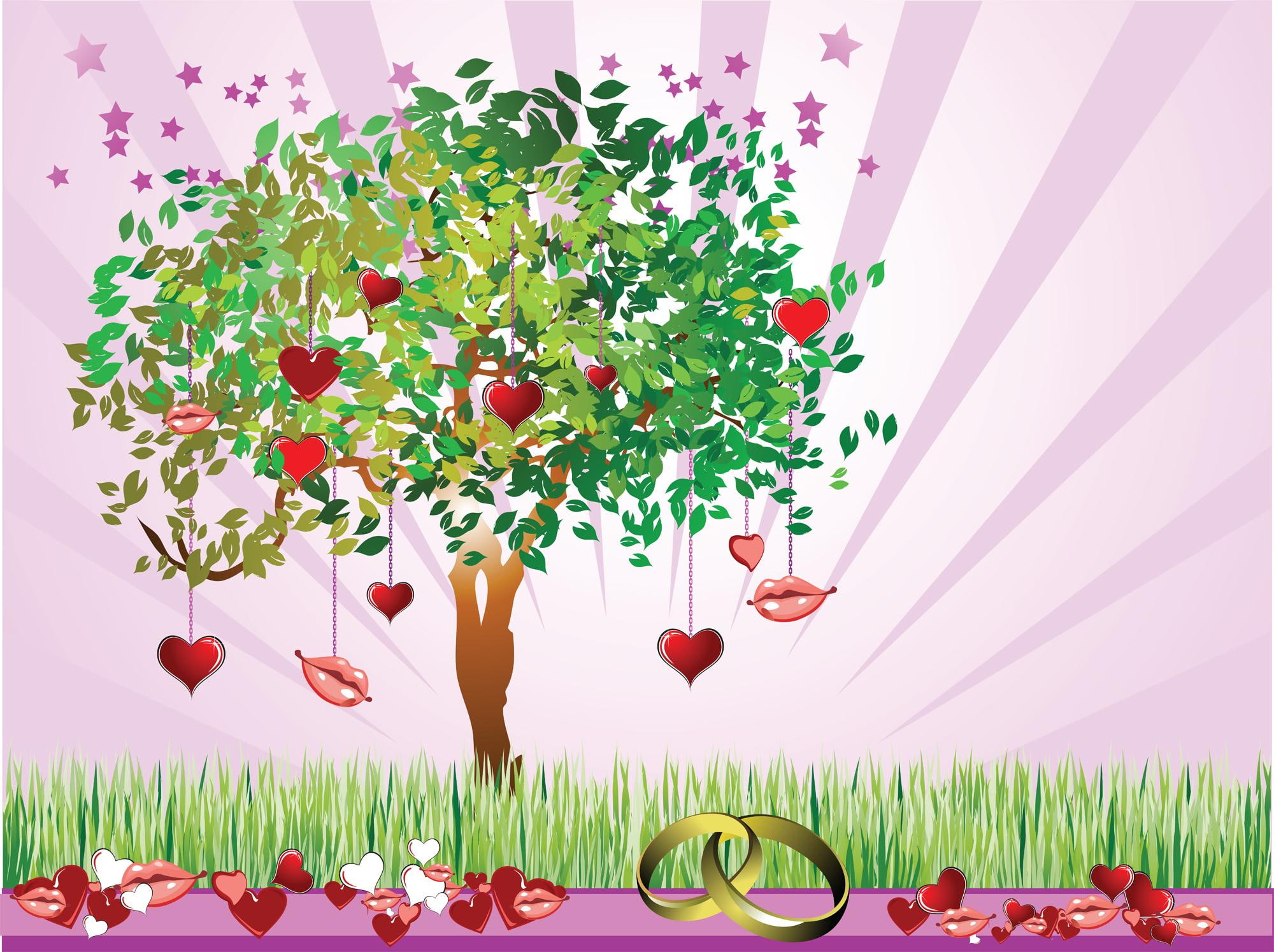 hearts, romantic, valentine, wedding, 3d and abstract, 1080P, love, tree, lips, kiss, HD Wallpaper