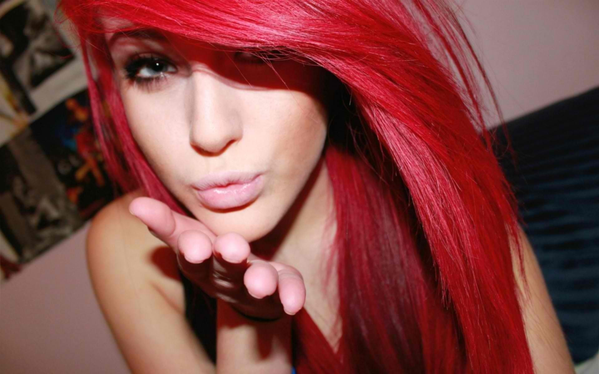 1080P, women, model, redhead, hands, kissing, face, lips, HD Wallpaper