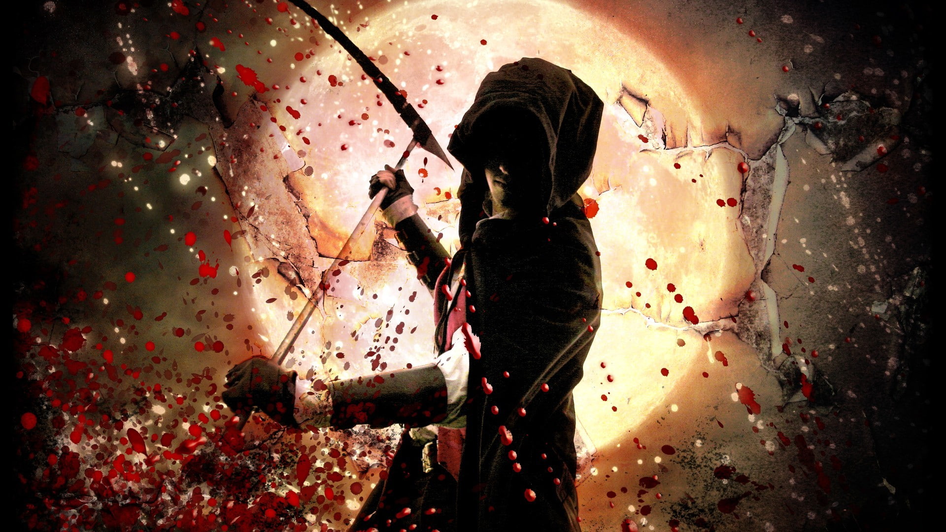 reaper, fantasy art, 1080P, death, blood, Moon, HD Wallpaper