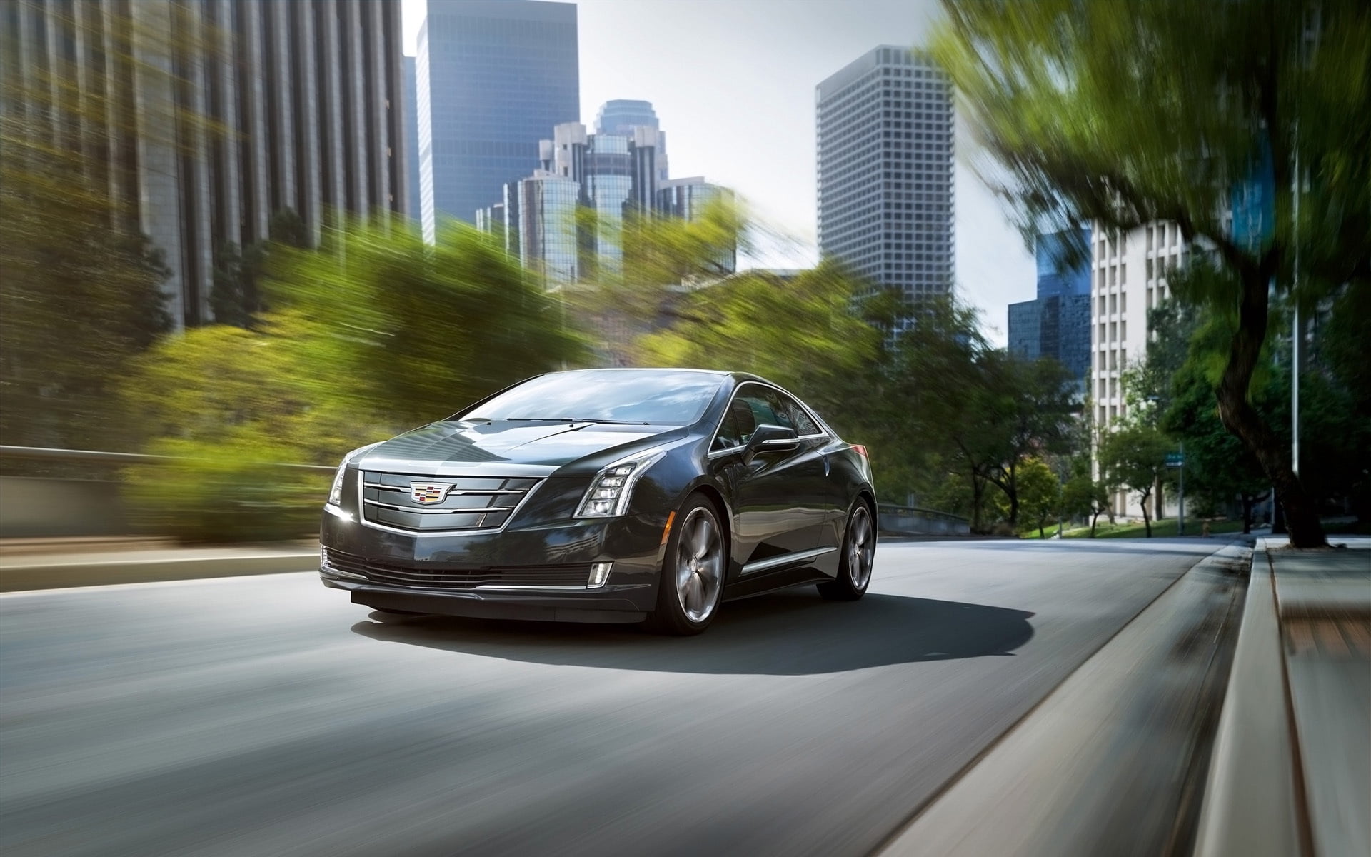 land Vehicle, building, mode of transportation, built structure, urban Scene, motor vehicle, cadillac, sports Car, driving, technology, city, 1080P, luxury, HD Wallpaper