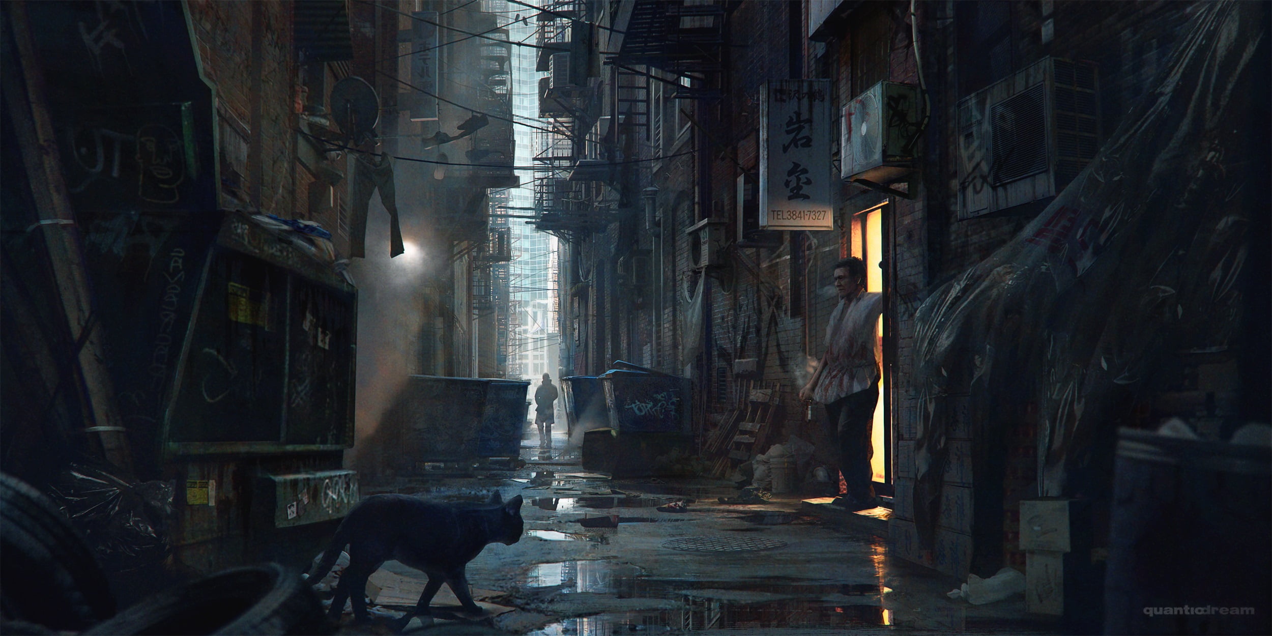 1080P, fantasy art, city, street, cats, Wojtek Fus, Asia, alleyway, HD Wallpaper