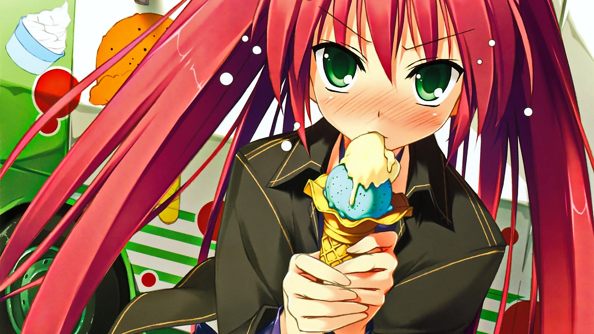 representation, day, green eyes, long hair, multi colored, lifestyles, anime, art and craft, 1080P, creativity, outdoor play equipment, males, anime girls, HD Wallpaper