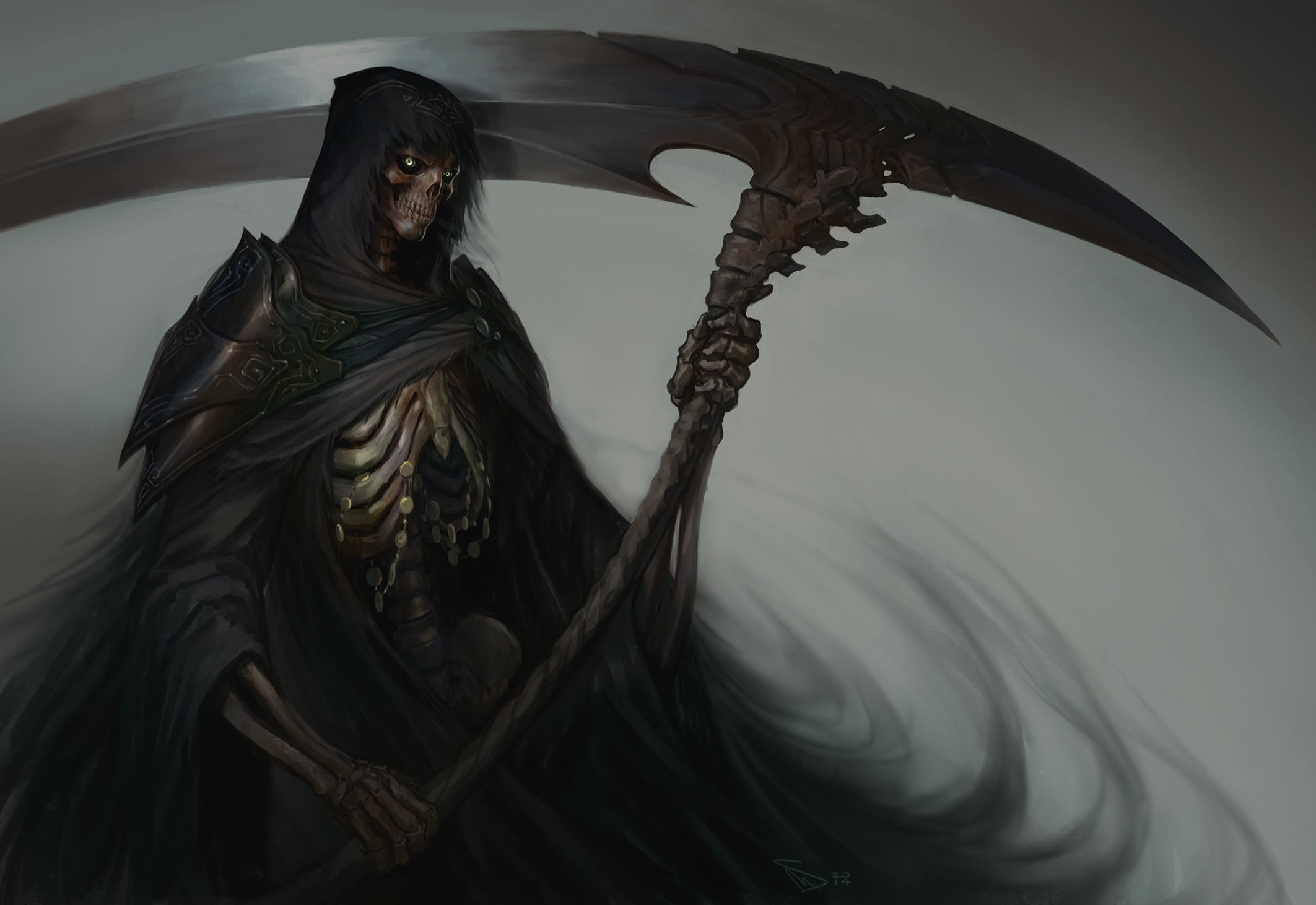 art, digital, fantasy, fiction, evil, grim, dark, craft, low angle view, death, mystery, braid, reaper, religion, statue, male likeness, angel, people, HD Wallpaper