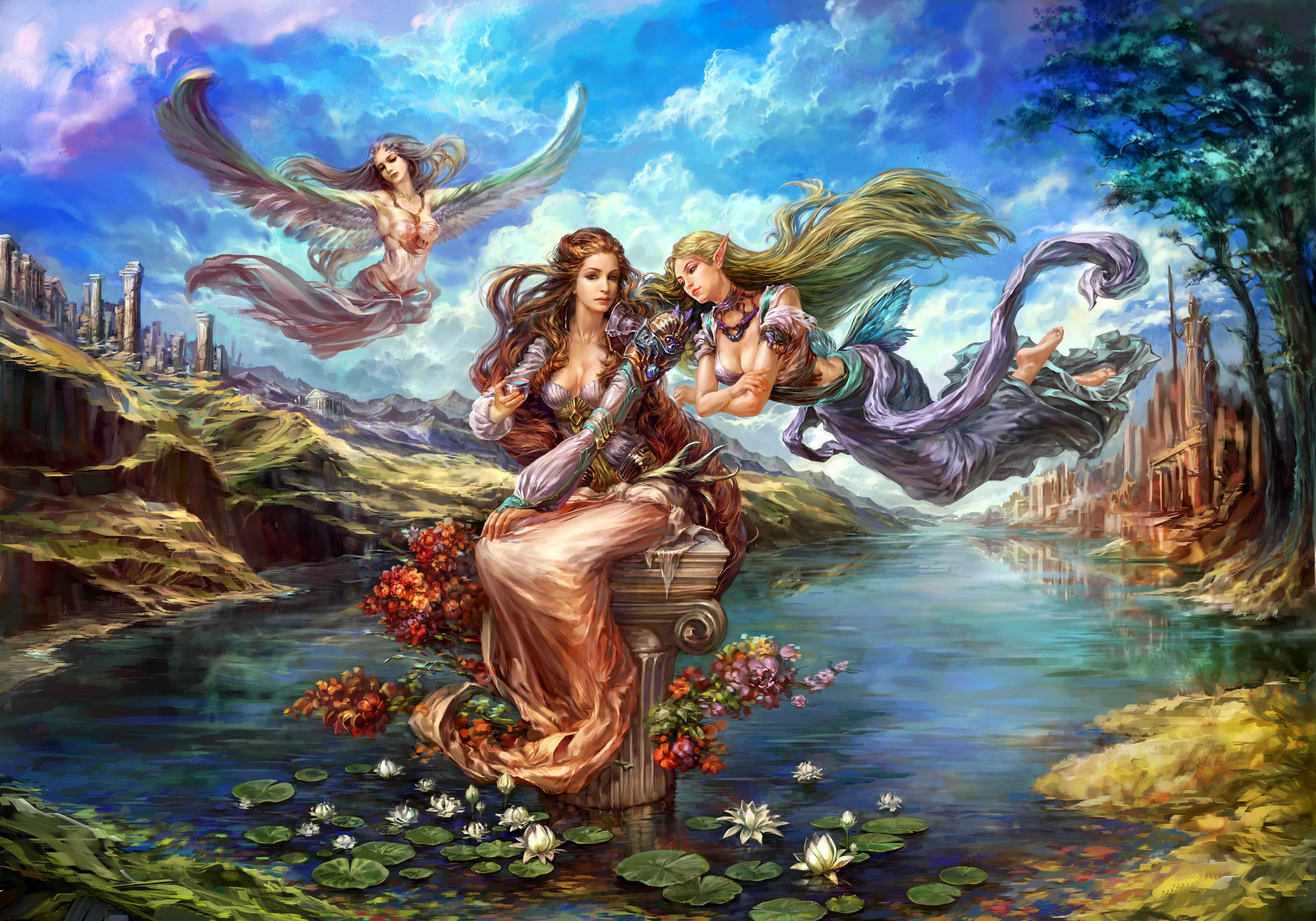 rpg, 4000x2800 px, Shenmo, Fighting, Girls, fairy, Perfect, 4K, angel, detail, fantasy, action, poster, age, forsaken, vampire, warrior, girl, world, artwork, HD Wallpaper