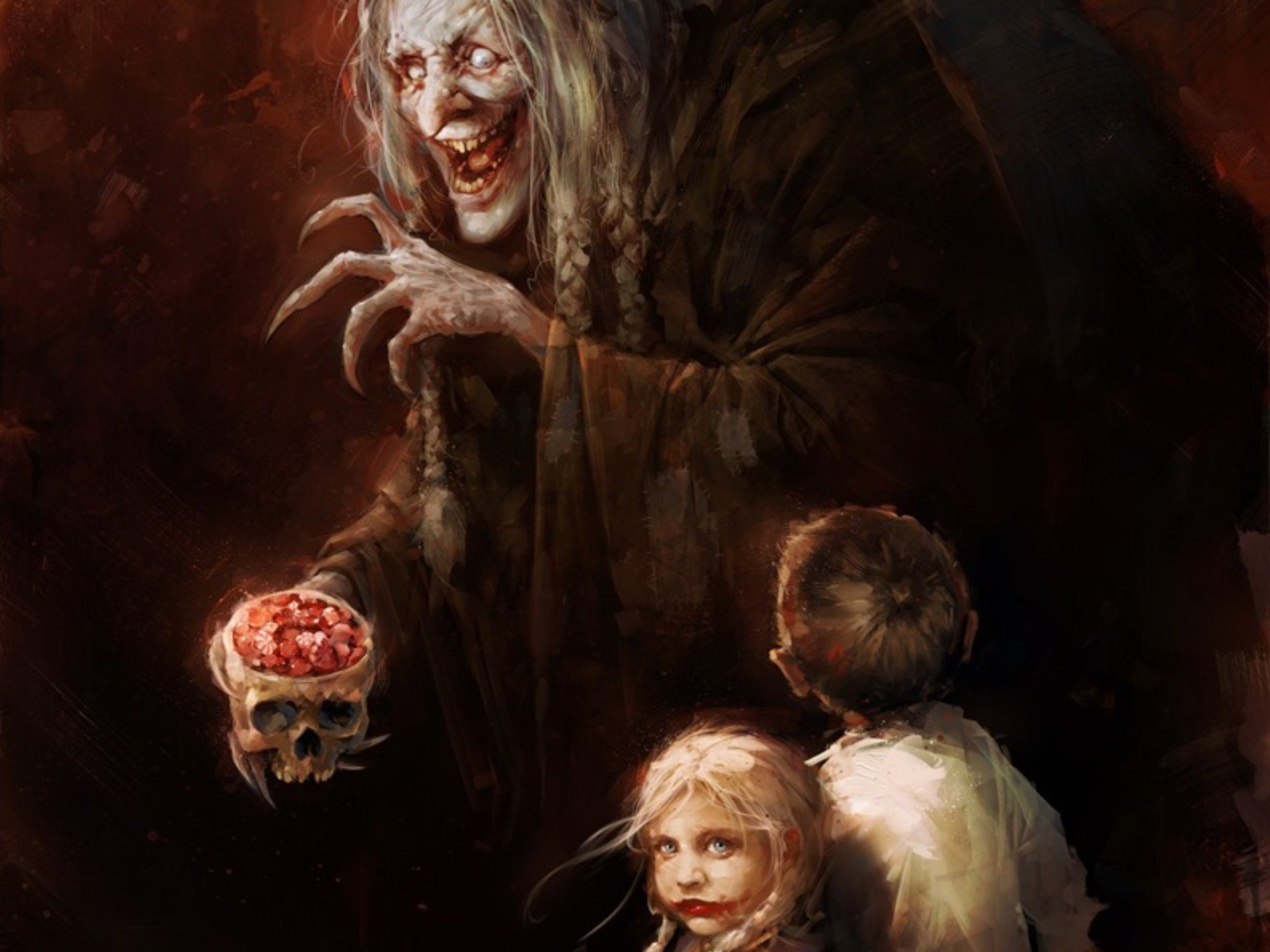 skull, fairy, tale, candy, horror, 1080P, witch, HD Wallpaper