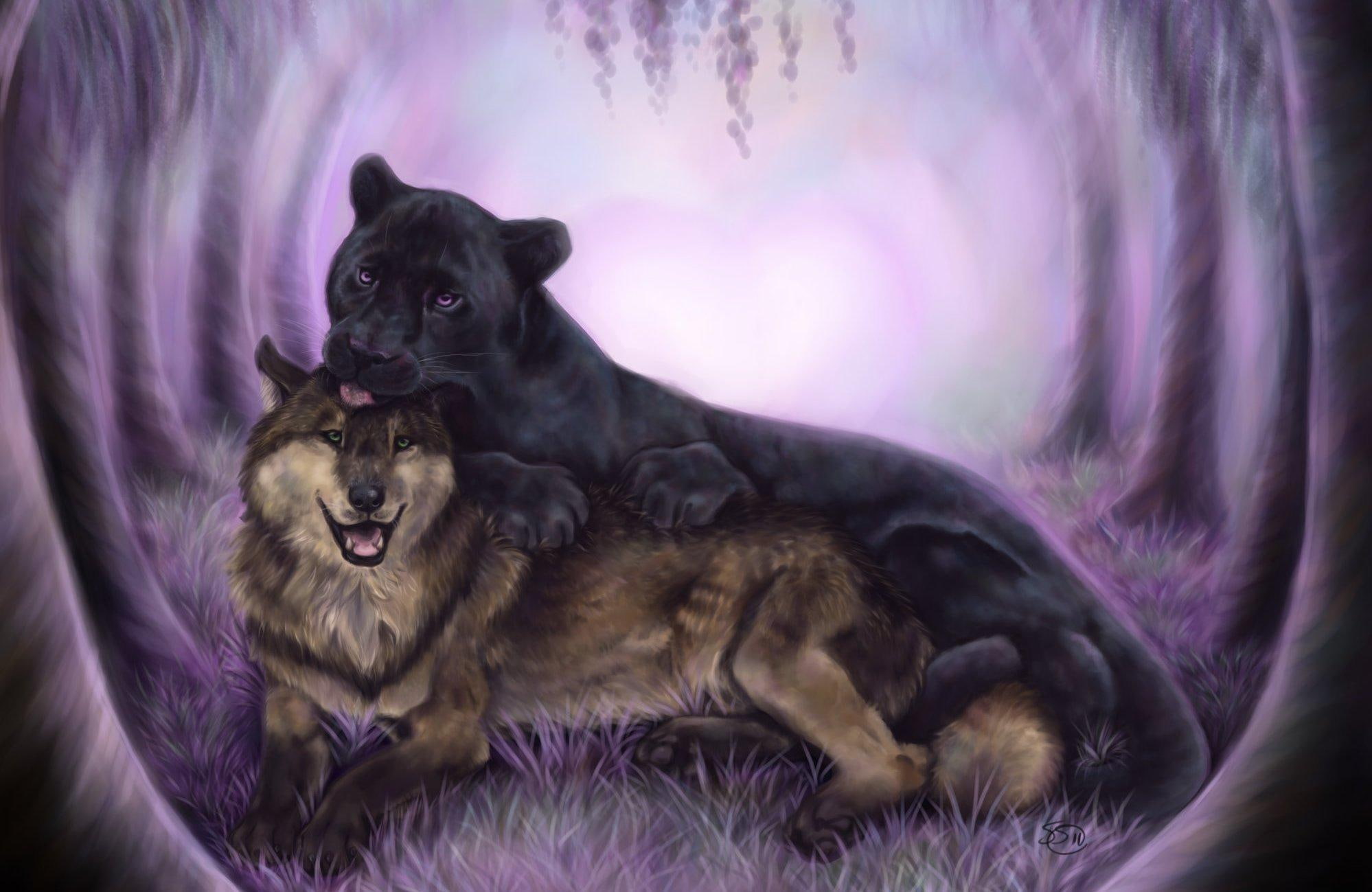 1080P, cougar, fantasy, 3d and abstract, wolf, forest, HD Wallpaper
