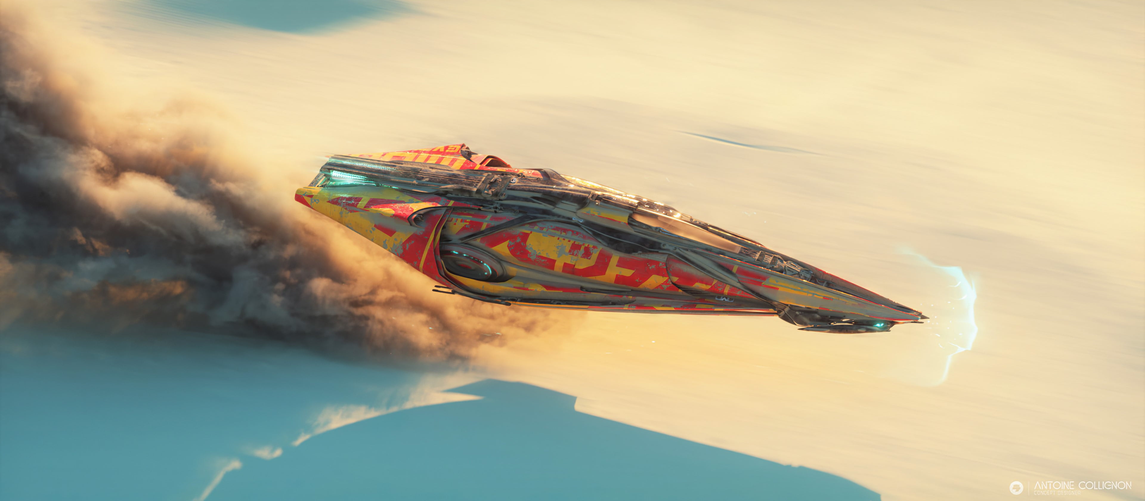 futuristic, Antoine Collignon, science fiction, fantasy art, aircraft, spaceship, artist, 4K, artwork, desert, fantasy, sci-fi, HD Wallpaper