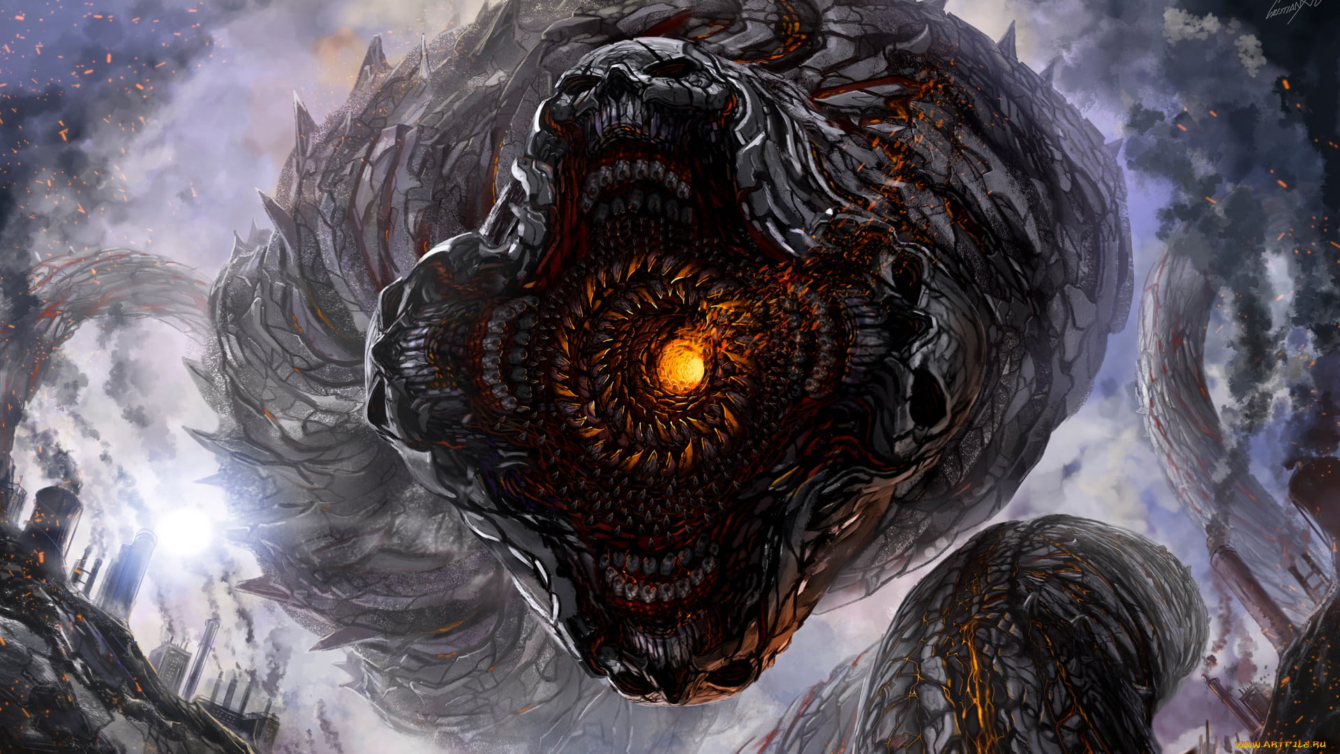 creature, 1080P, science fiction, artwork, skull, HD Wallpaper