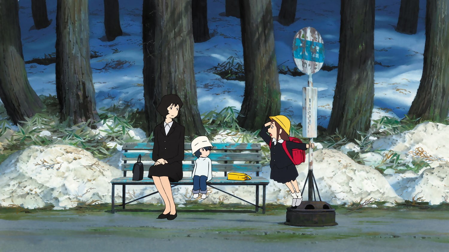 water, snow, anime, two people, day, real people, seat, adult, nature, full length, 720P, men, leisure activity, winter, lifestyles, sitting, bench, outdoors, HD Wallpaper