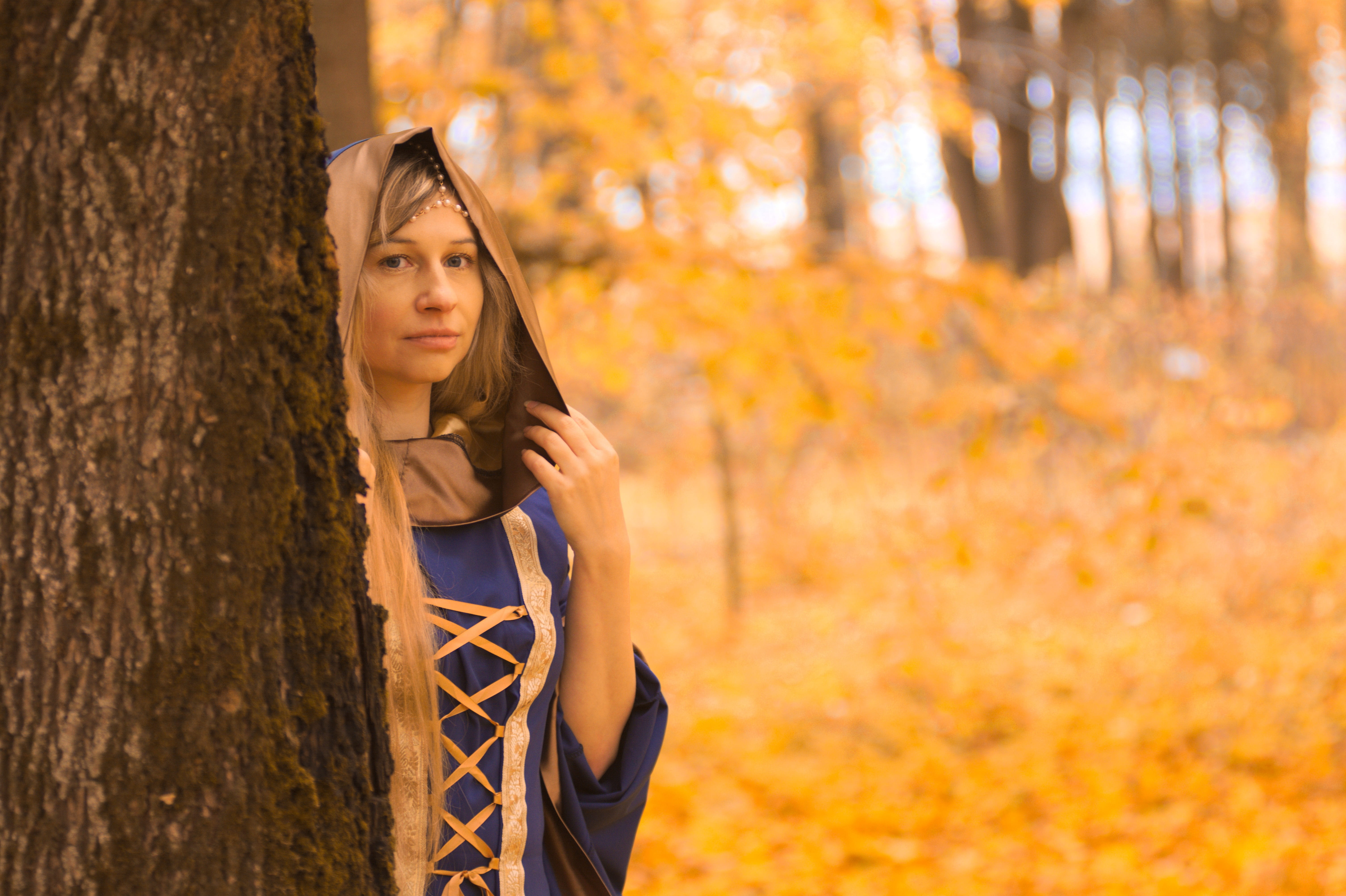 witchcraft, hair, hood, mysteriously, dress, adult, forest, fashion, antiquity, nature, witch, the middle ages, 5K, portrait, tree, young adult, behind, HD Wallpaper