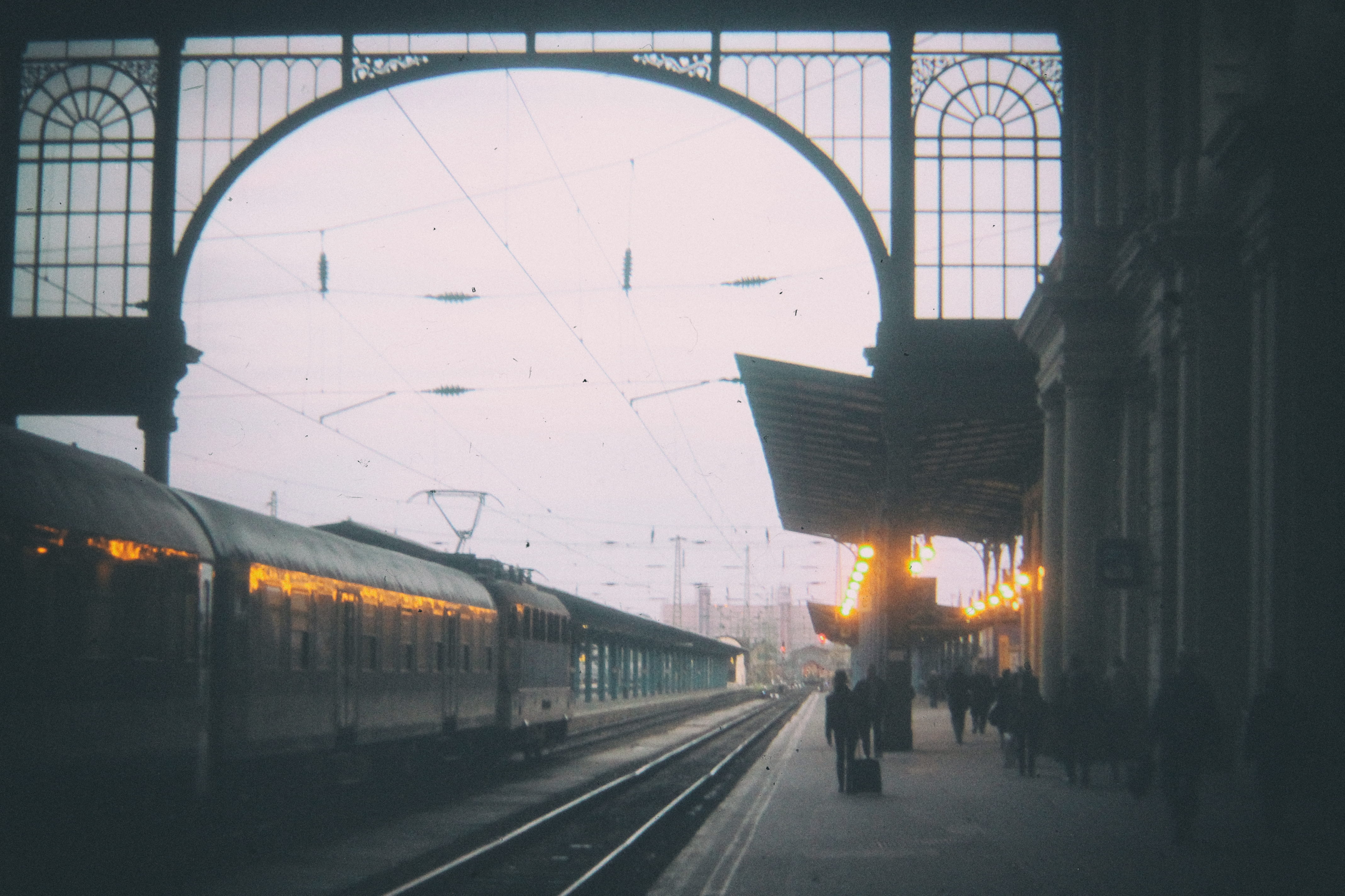 on the move, station, light, architecture, illuminated, railroad station platform, track, city life, motion, budapest-keleti railway terminal, railroad station, HD Wallpaper