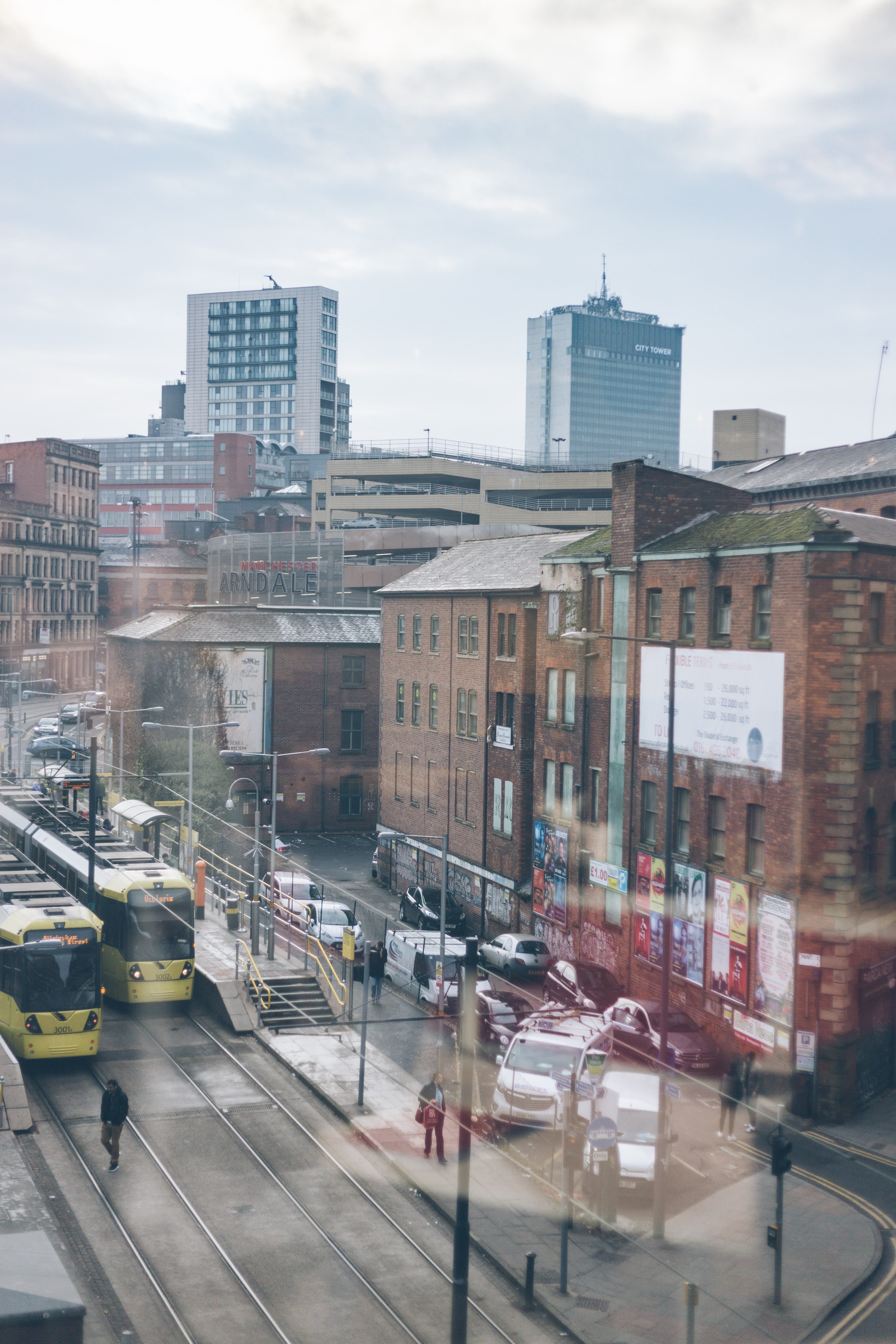 outdoors, aerial, tower, street, cable car, beside, office building exterior, train, vehicle, city, day, motor vehicle, car, photo, intersection, automobile, Phone HD Wallpaper