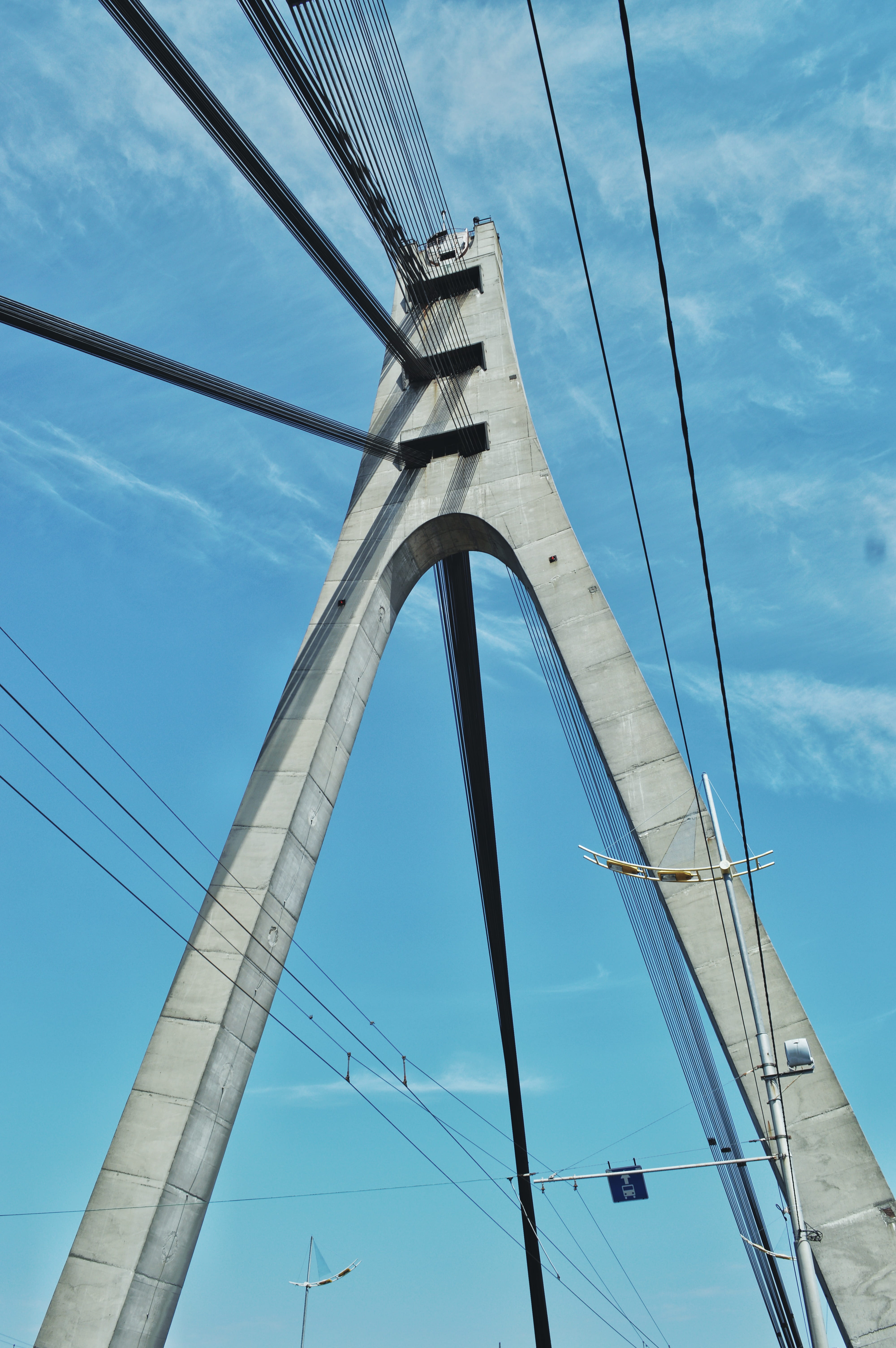 outdoors, power supply, cloud, architecture, moscow bridge, cable-stayed bridge, bridge, sailboat, cable, cloud - sky, metal, connection, 5K, engineering, Phone HD Wallpaper