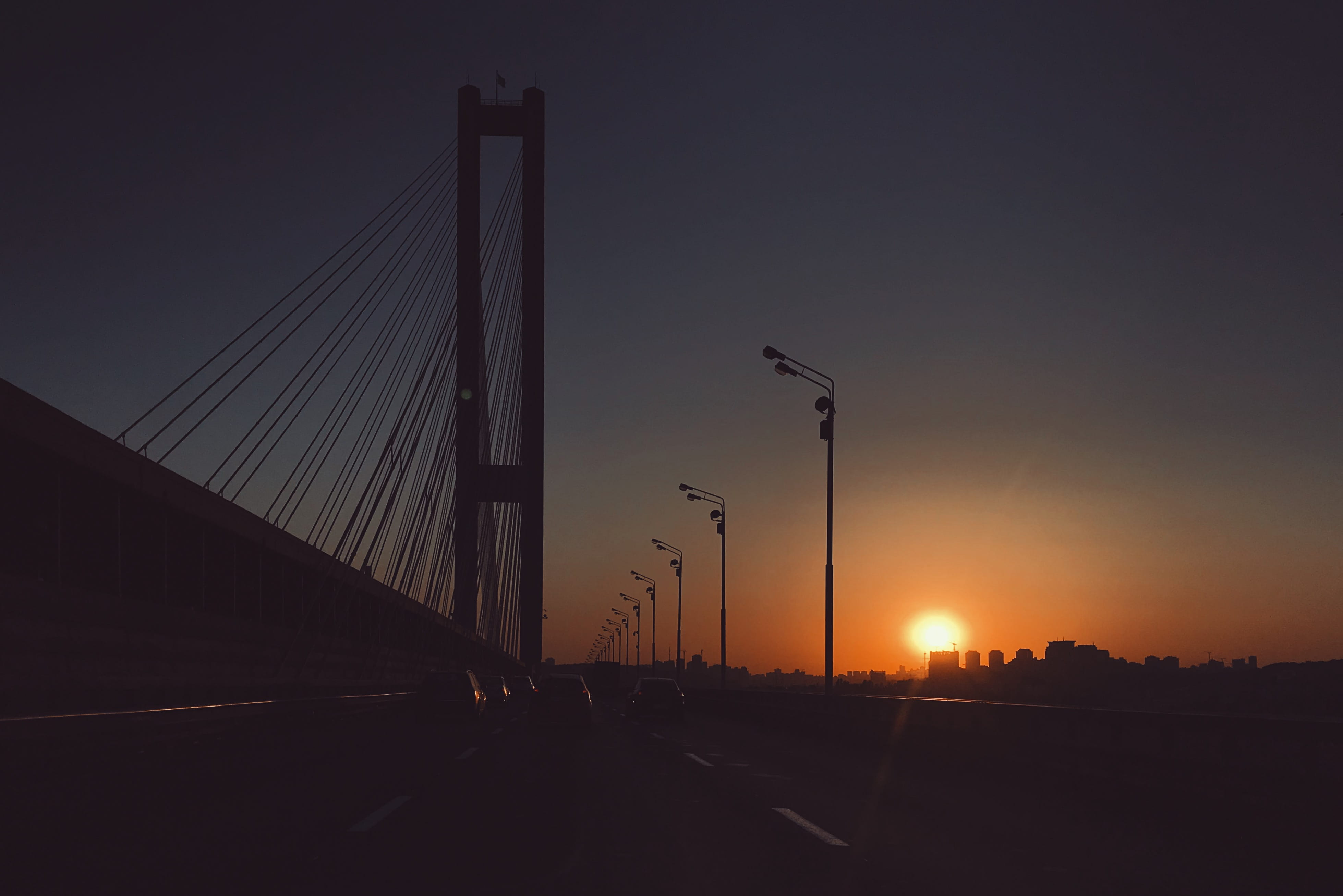 no people, nature, pivdennyi bridge, 4K, kyiv, outdoors, built structure, mode of transportation, bridge, road, land vehicle, skyscraper, street, car, HD Wallpaper