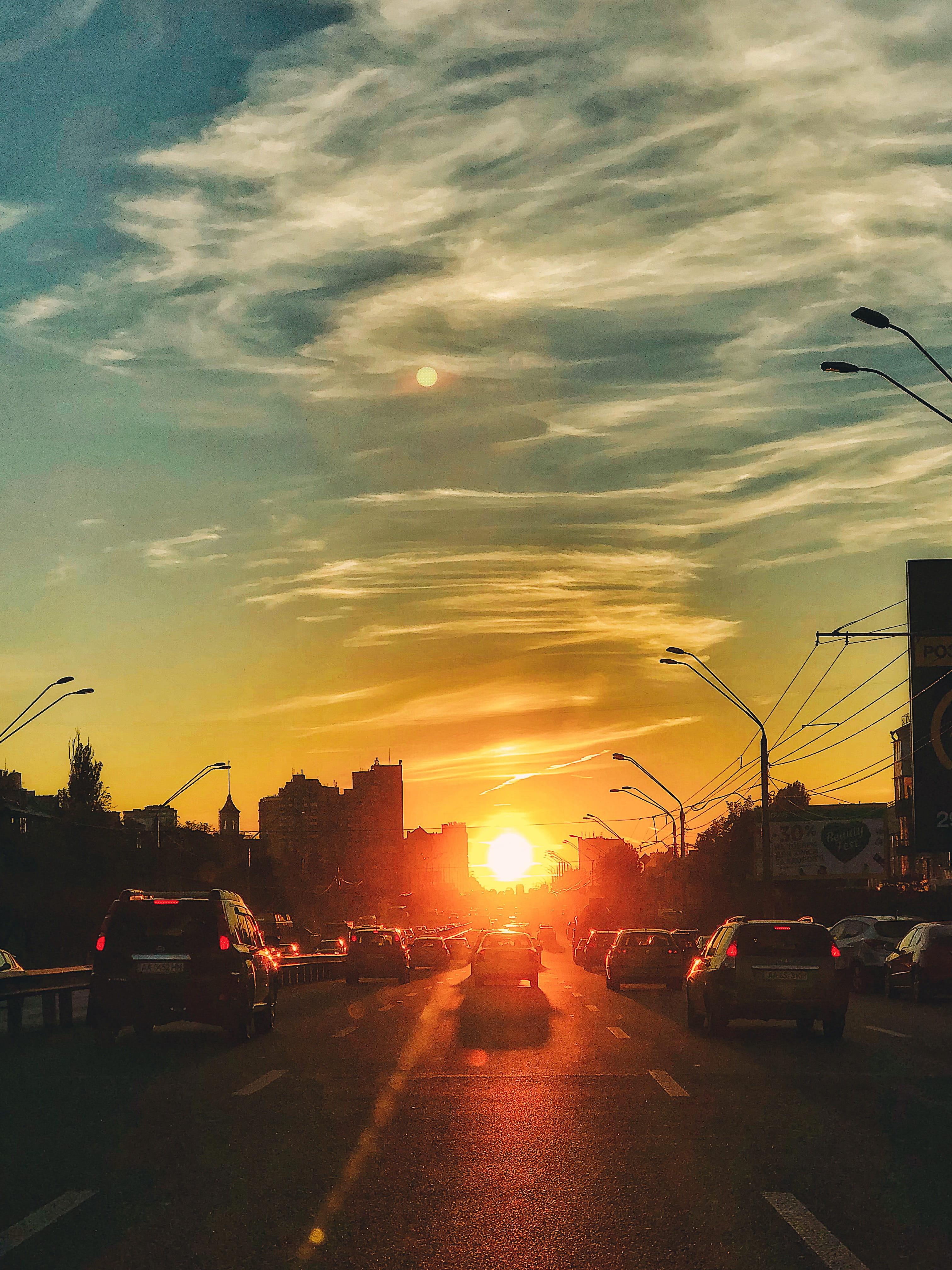 motion, car, street, lens flare, busy, nature, city, 4K, transportation, no people, land vehicle, cloud - sky, kyiv, mode of transportation, building exterior, Phone HD Wallpaper