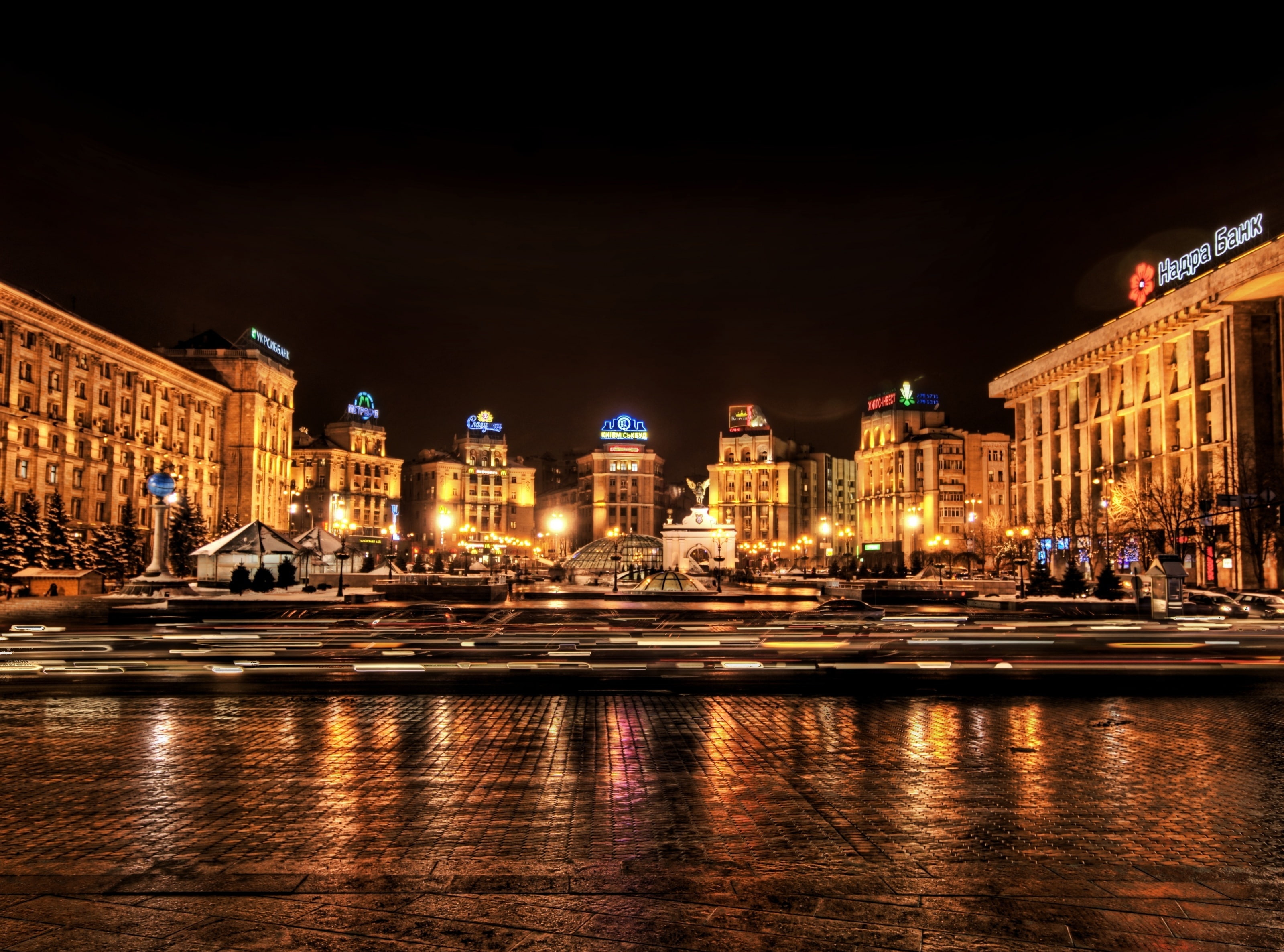 gray, Ukraine, travel destinations, illuminated, Street, nightlife, concrete, transportation, nature, built structure, Lights, Night, no people, building exterior, HD Wallpaper