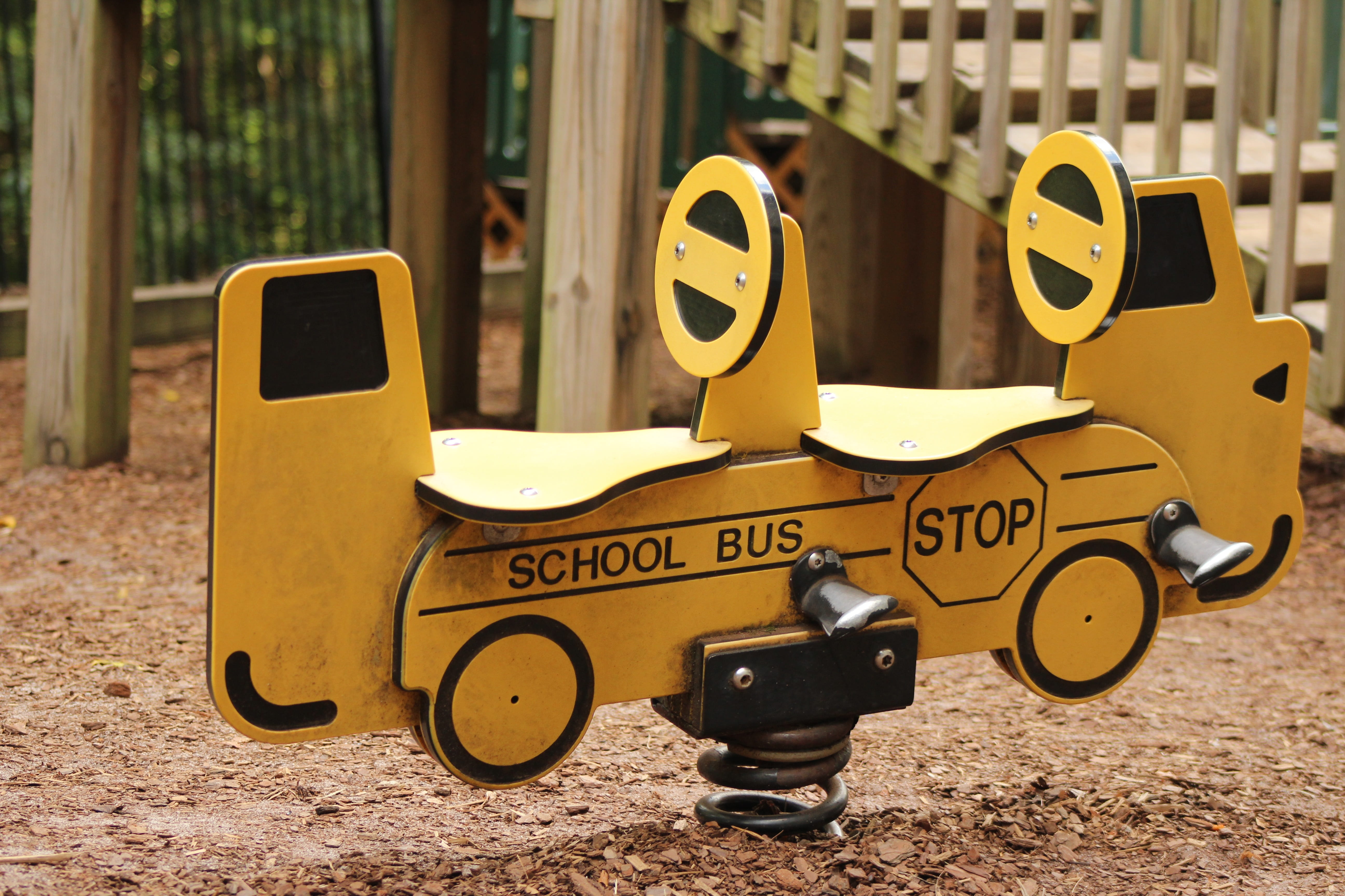 stop, stationary, 5K, bus, elementary, retro styled, focus on foreground, vehicle, childhood, wooden, western script, toy, playground, school bus, capital letter, HD Wallpaper