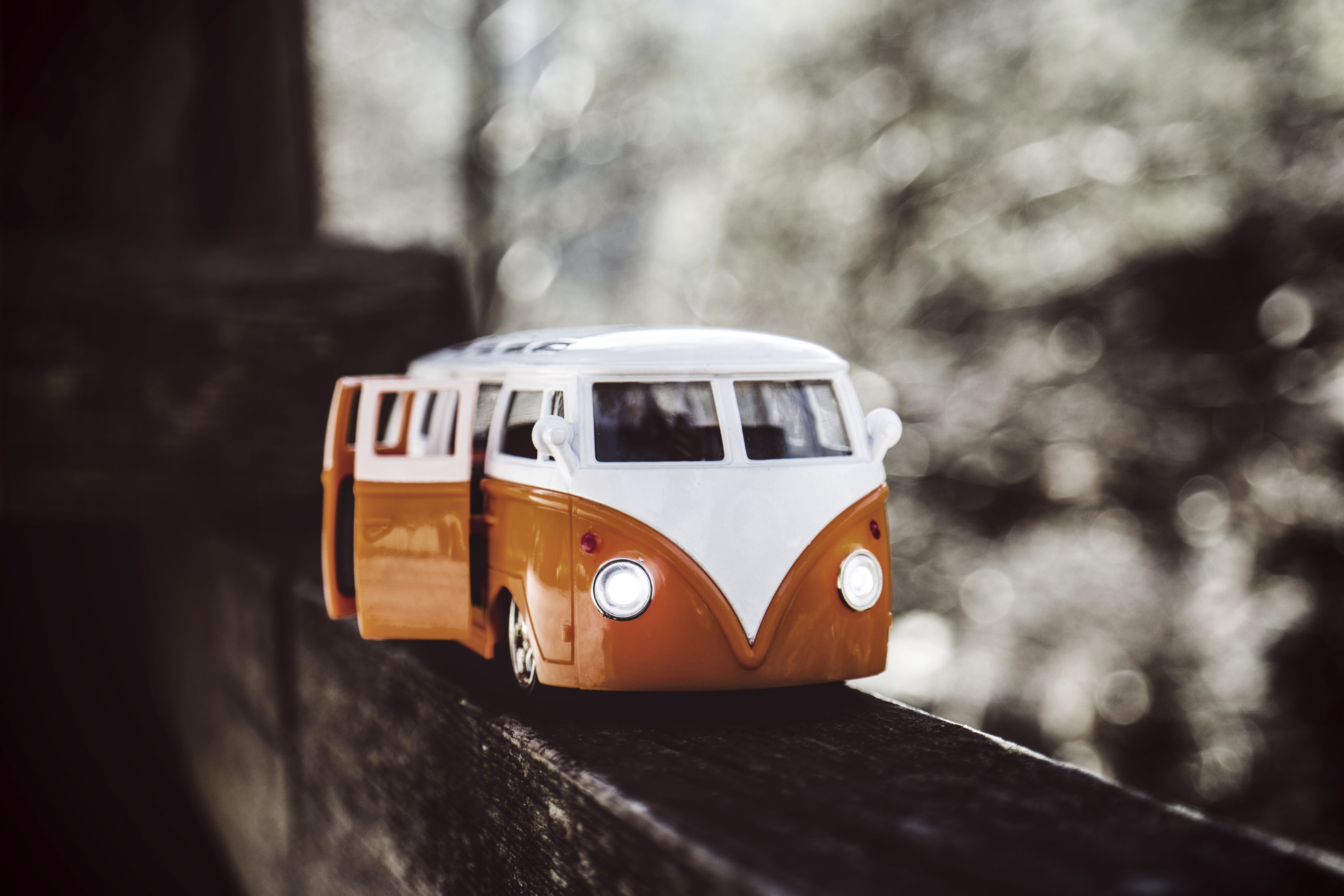 outdoors, bus, mode of transportation, focus on foreground, still life, headlight, toy, wood - material, car, nature, day, selective focus, motocar, land vehicle, HD Wallpaper