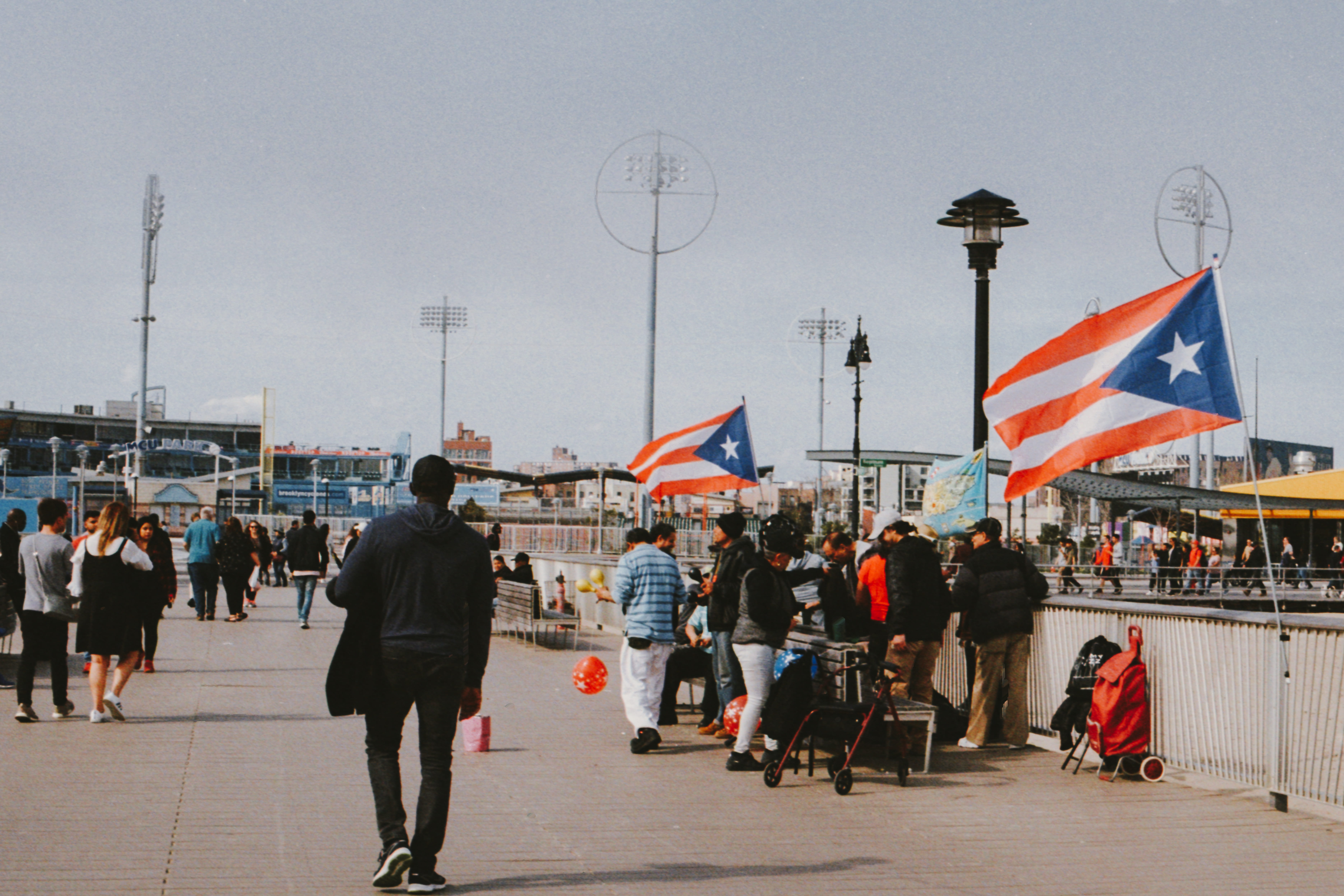 flags, jacket, built structure, shorts, clothing, path, symbol, city, bus, patriotism, adult, large group of people, pants, human, crowd, hardhat, 5K, HD Wallpaper