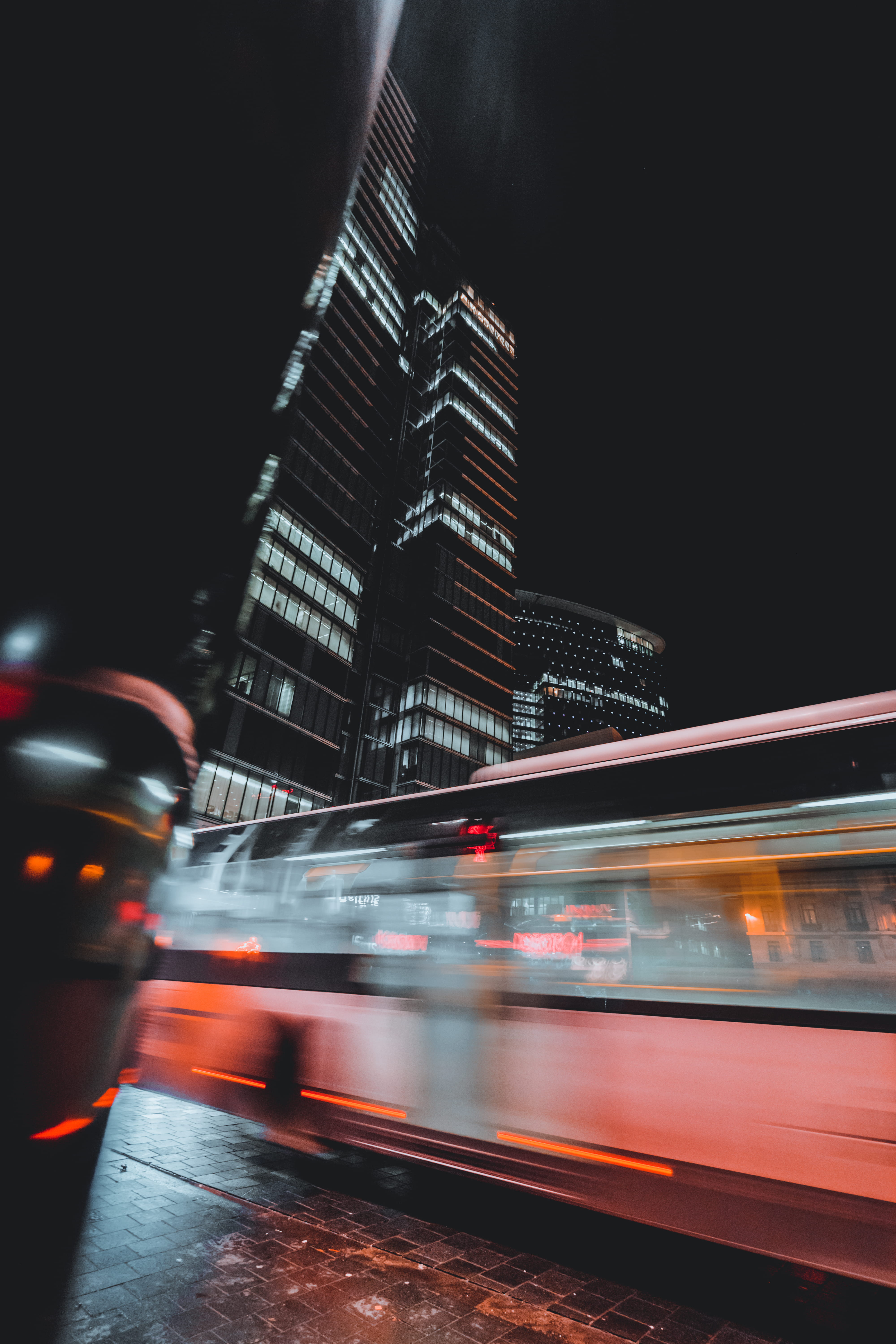 nighttine, asphalt, architecture, tour bus, built structure, double-decker bus, long exposure, building, lighting, illuminated, public transportation, travel, Phone HD Wallpaper