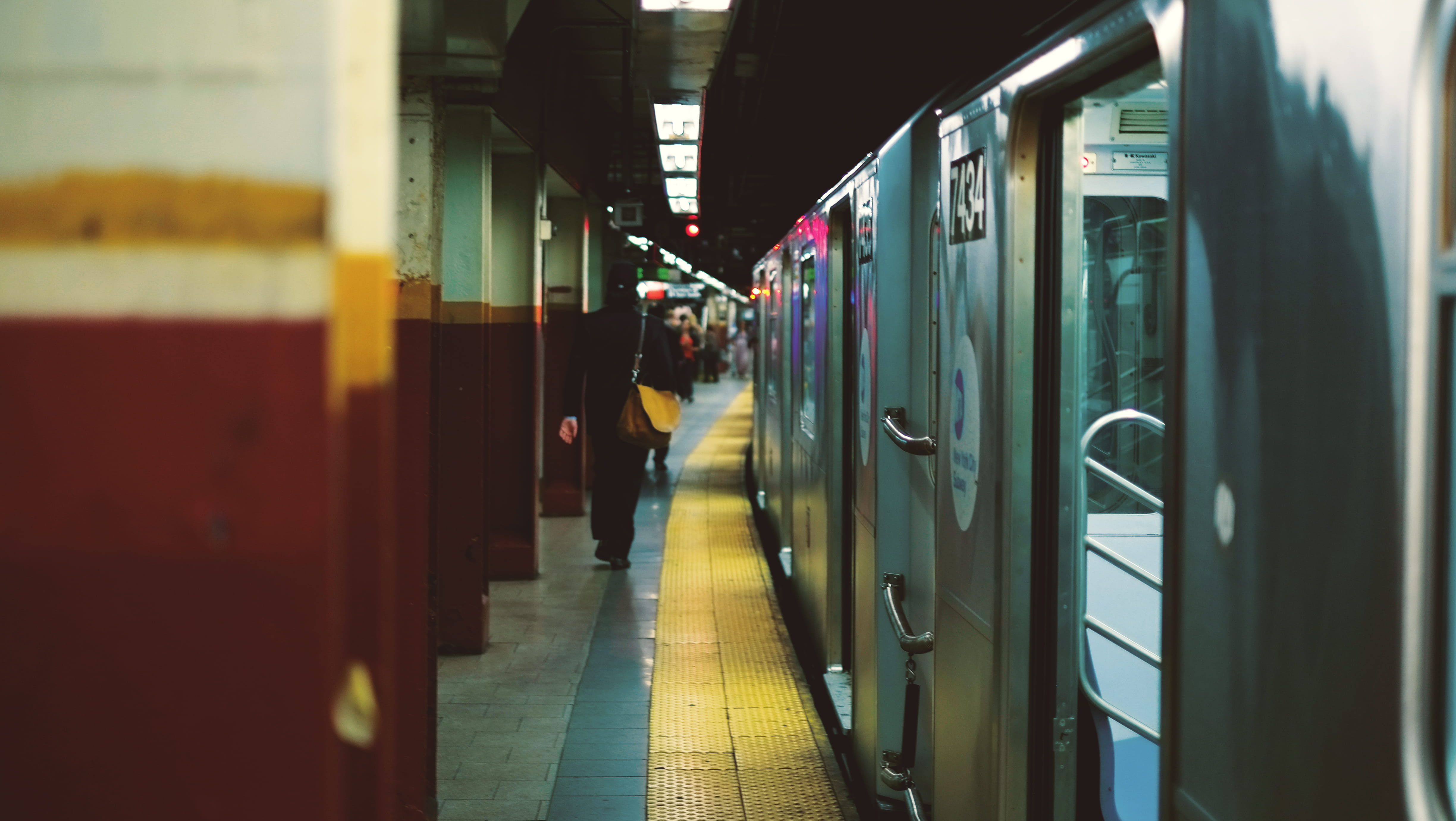 train, subway train, person, travel, underground, closeup, photo, Terminal, mode of transport, 4K, train - vehicle, public transportation, corridor, gray, HD Wallpaper
