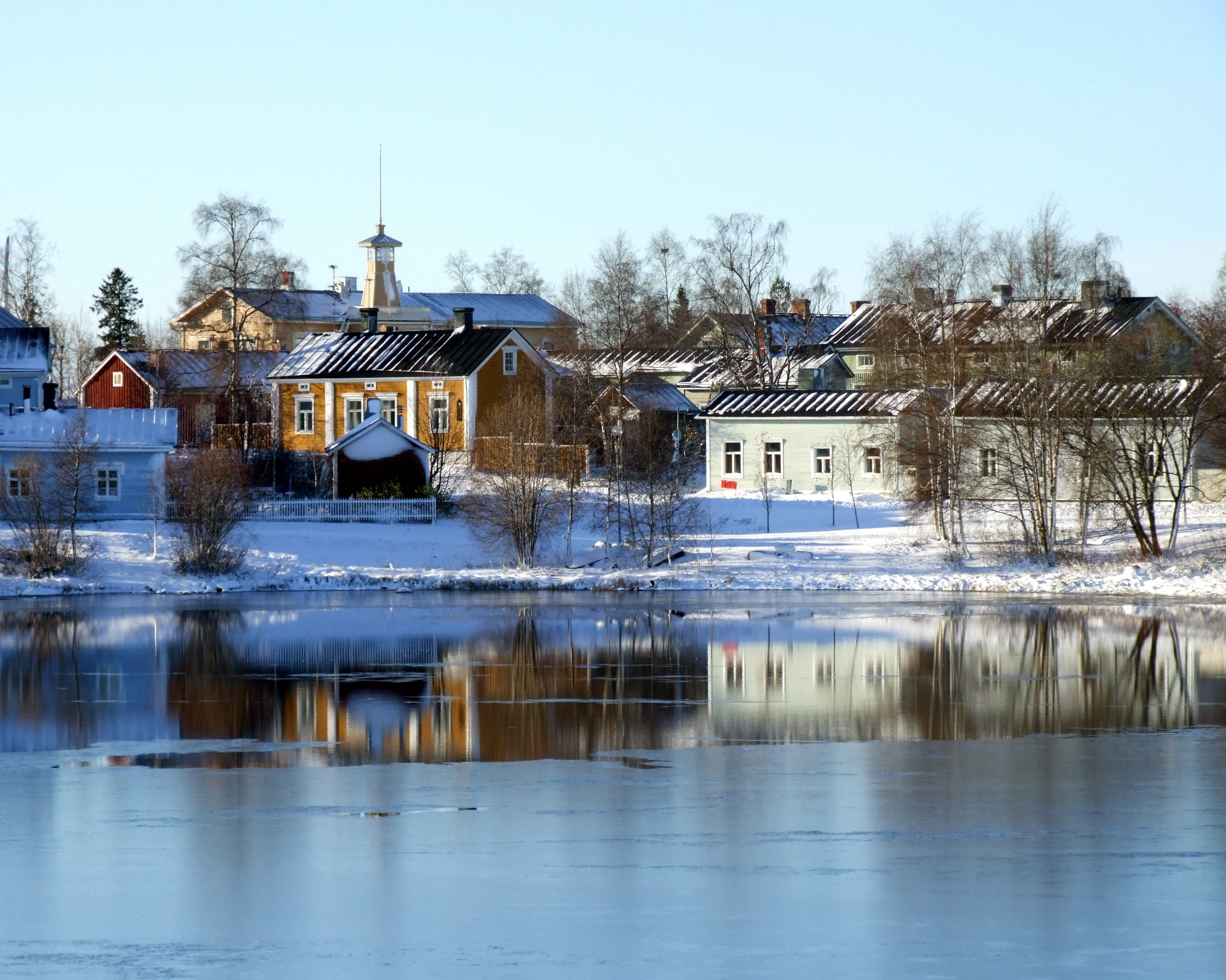 ice, built structure, river, no people, day, architecture, 2K, clear sky, outdoors, Lake, Water, winter, waterfront, nature, shoreline, Oulu, outside, HD Wallpaper