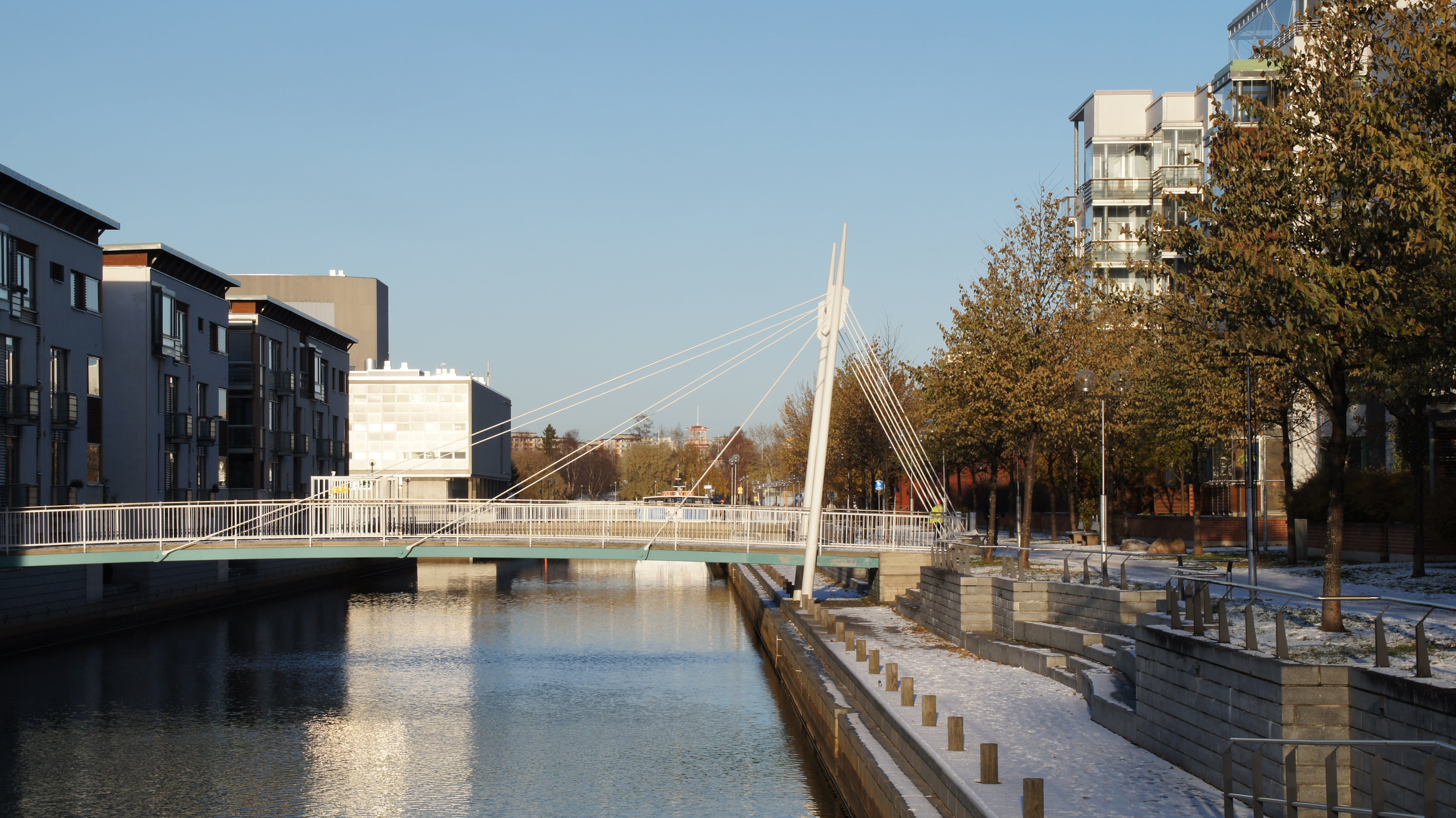 connection, bridge, outdoors, sky, clear sky, architecture, building exterior, built structure, water, autumn, bridge - man made structure, plant, finland, HD Wallpaper