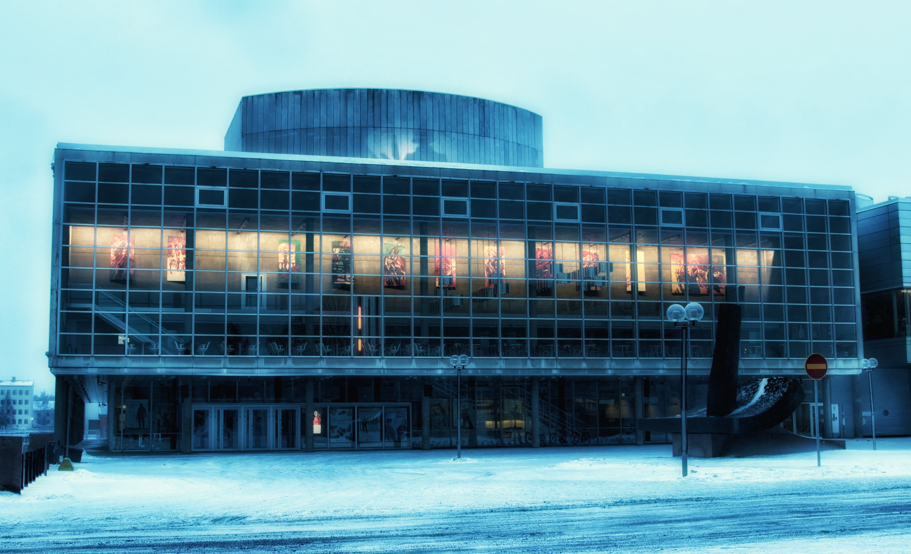 cold temperature, no people, library, oulu, nature, finland, urban, modern, scenic, building, cities, outdoors, reflection, day, office, ice, glass - material, HD Wallpaper