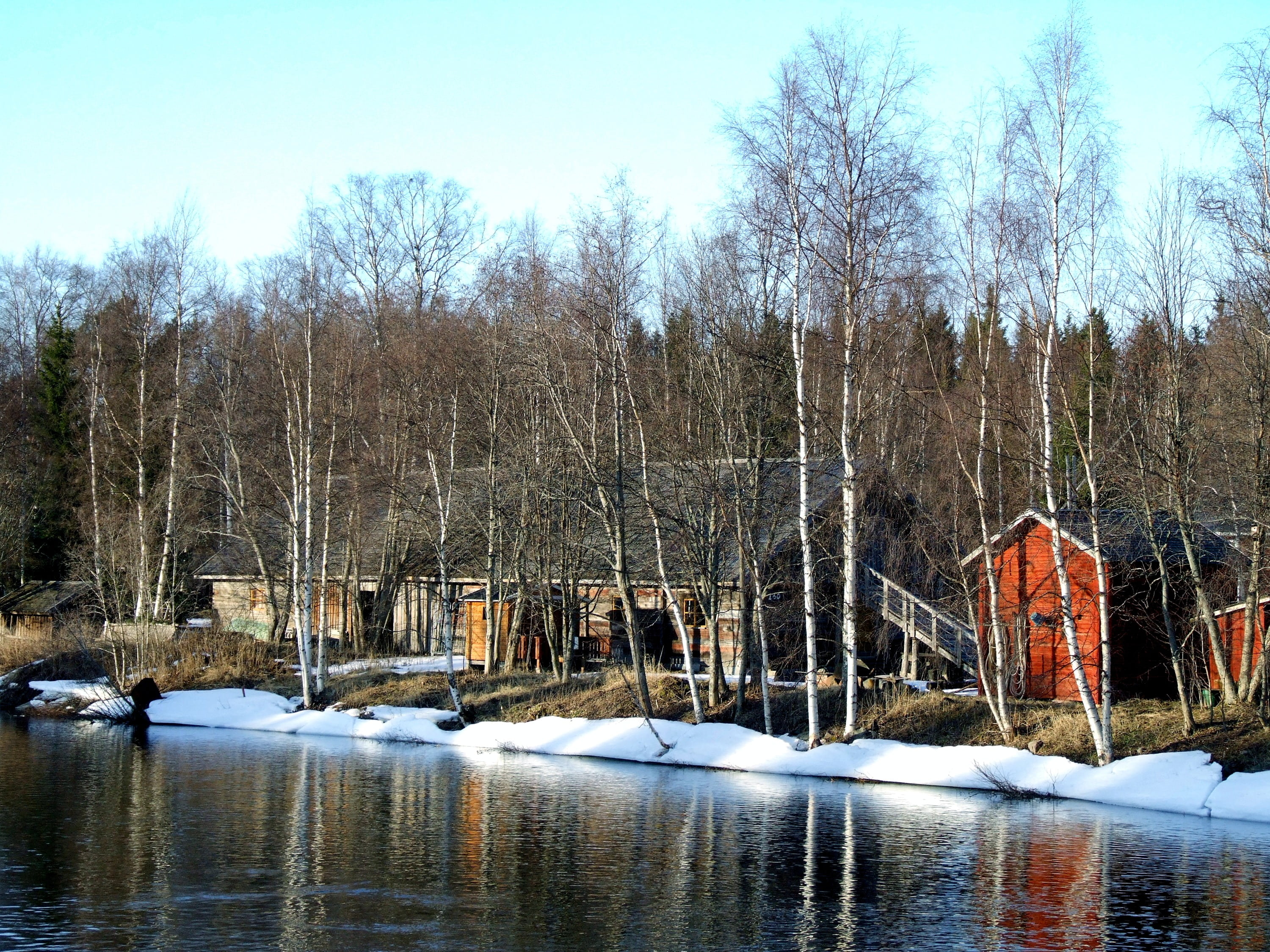 beauty in nature, river, country, forest, snow, finland, tranquil scene, homes, countryside, shoreline, tranquility, frozen, water, scenic, houses, winter, HD Wallpaper
