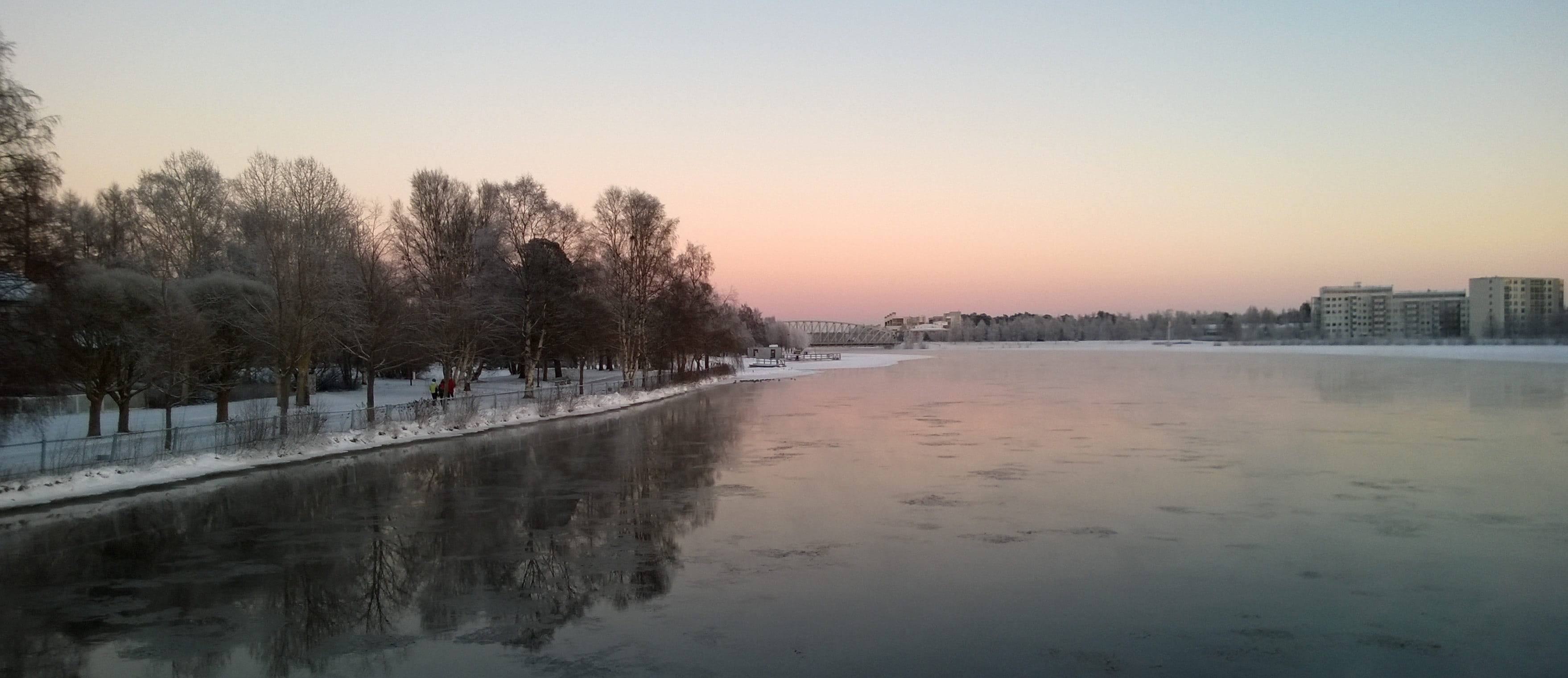 oulu finland, winter, built structure, Finland, city life, sunset, 2K, ice, sport, city, building exterior, water, Oulu River, tree, cold temperature, HD Wallpaper