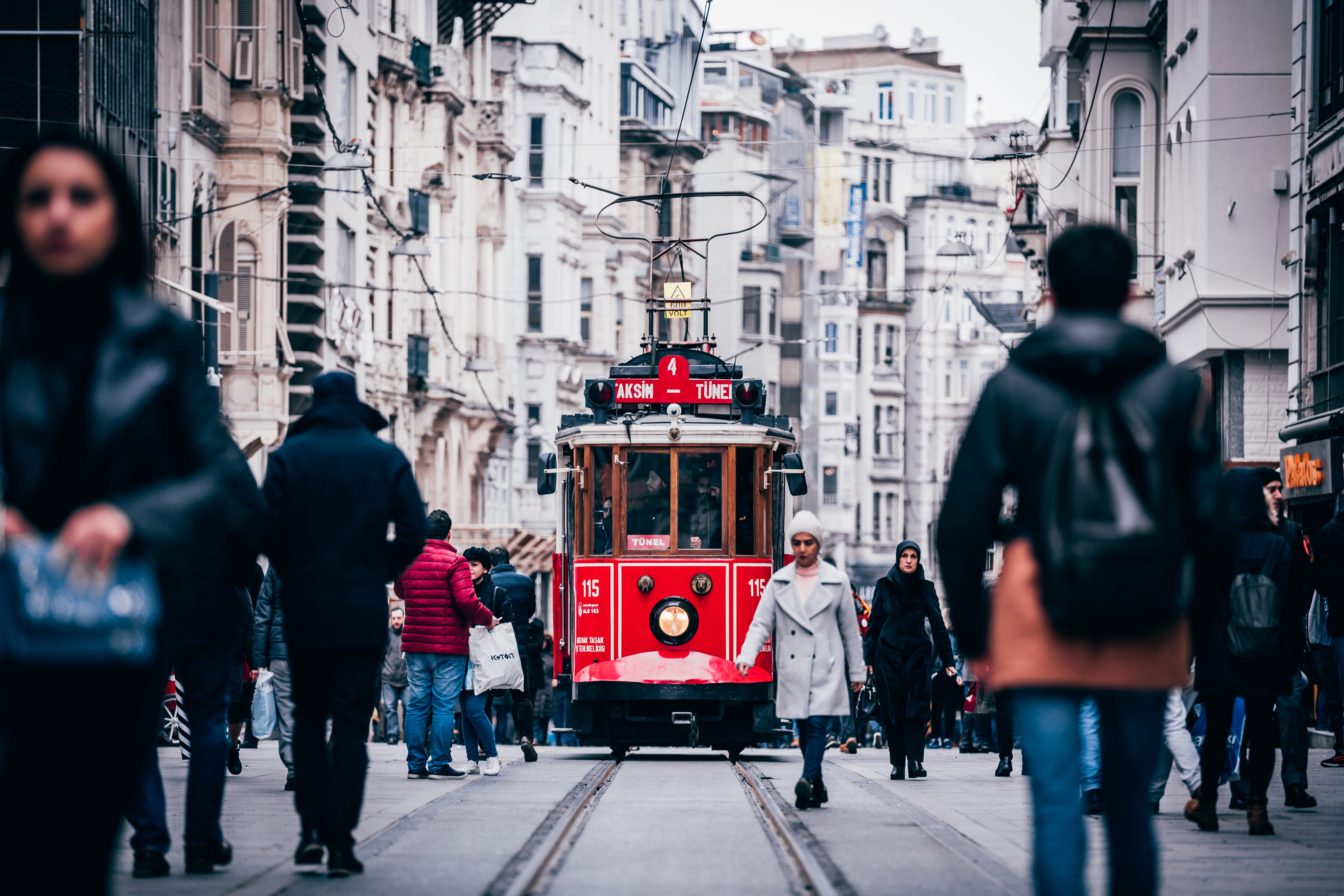 men, city, transporation, outdoors, city street, cold, track, street, building exterior, mode of transportation, trolly, bus, streetcar, real people, adult, HD Wallpaper